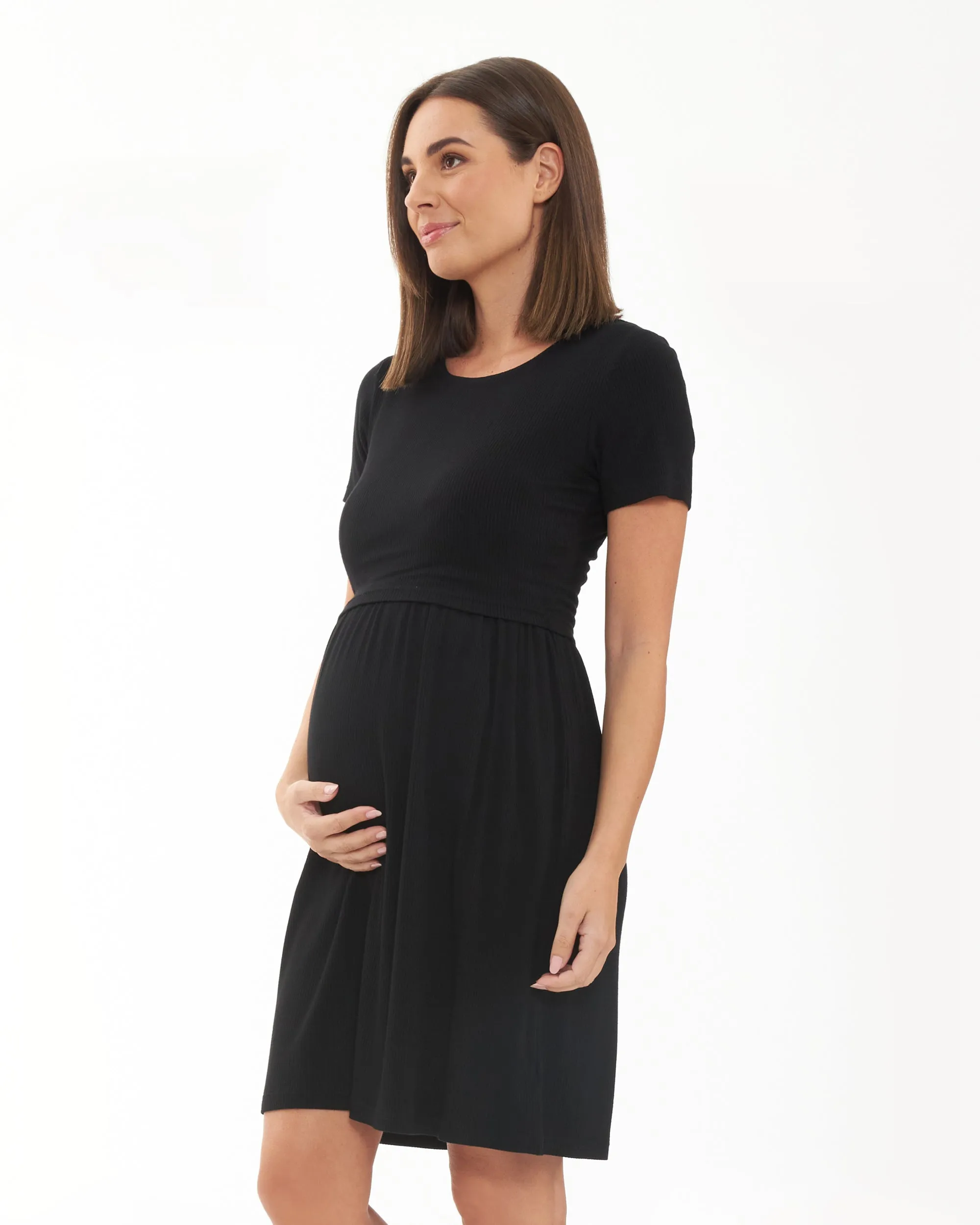 breastfeeding pillow Chic Mom Rib Crop Top Nursing Dress Black