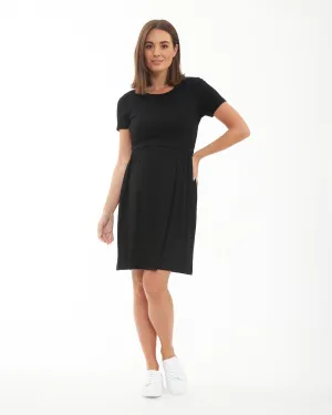 first trimester Soft Fabric Rib Crop Top Nursing Dress Black