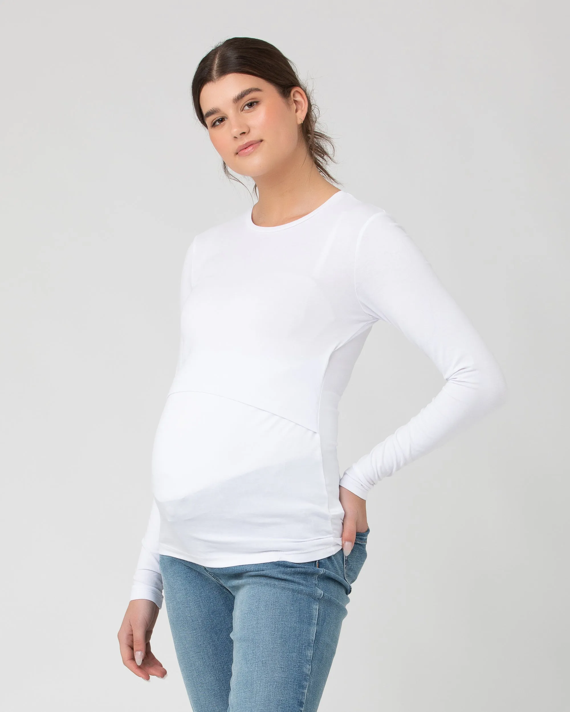 fashion for mom supportive belt Org Cotton Nursing Top. White