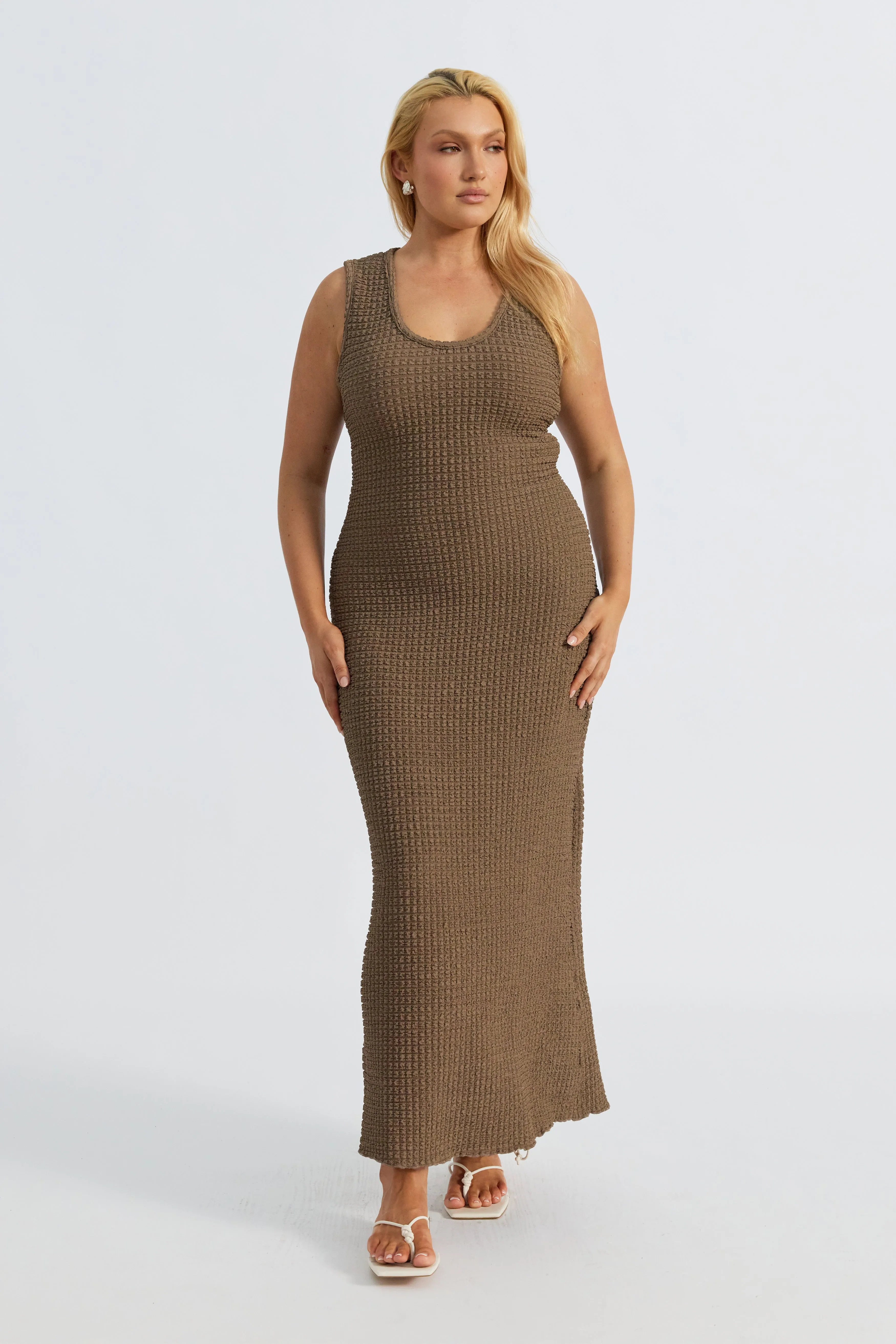 Camilla Textured Bodycon Dress - Mocha cozy nightwear