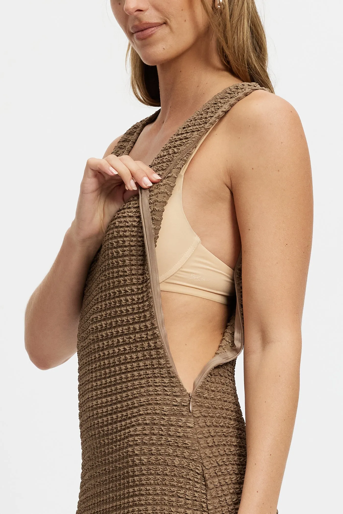 New Mom Full length Camilla Textured Bodycon Dress - Mocha