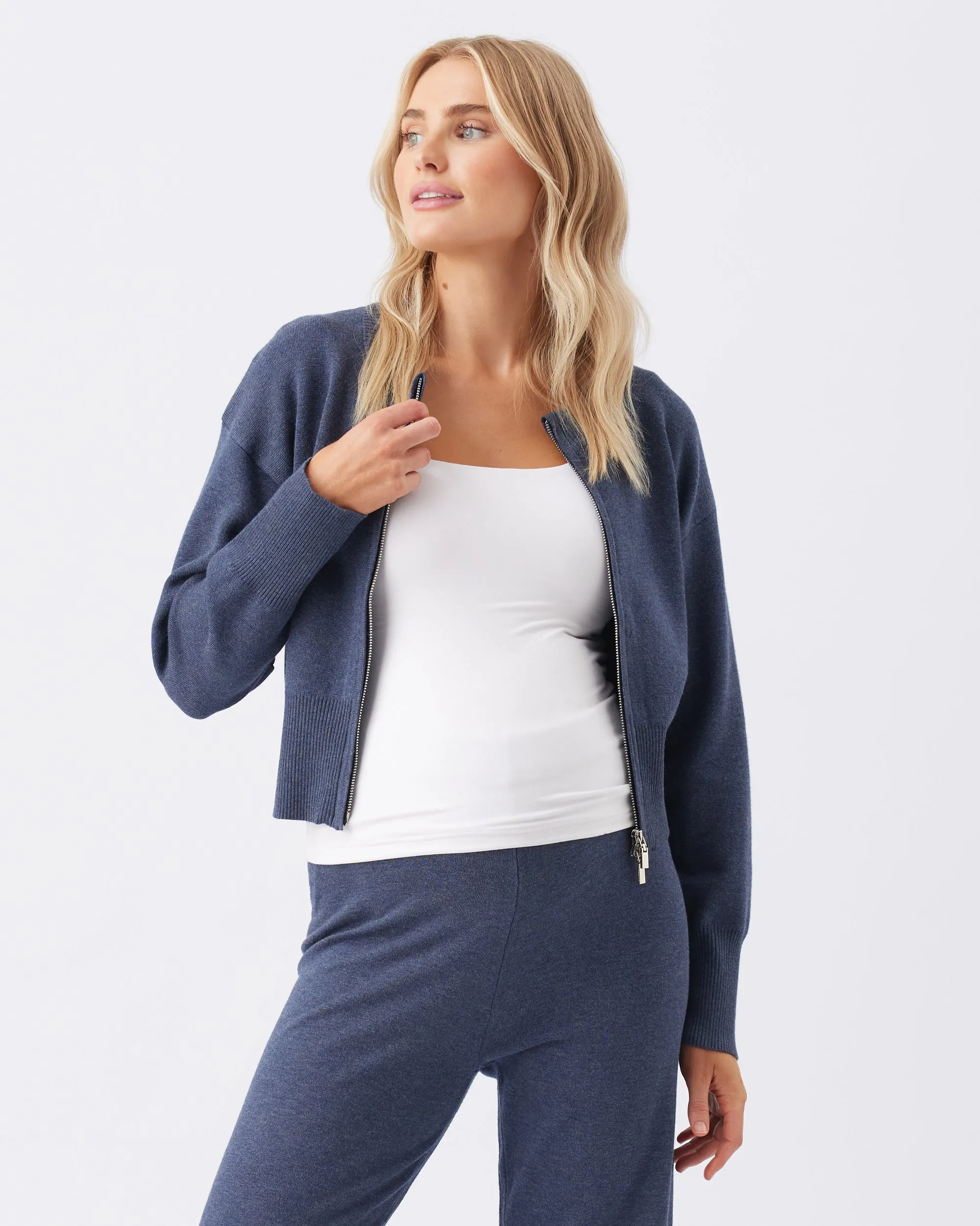 Delta Zip Through Knit Denim Marle winter maternity Layering Piece