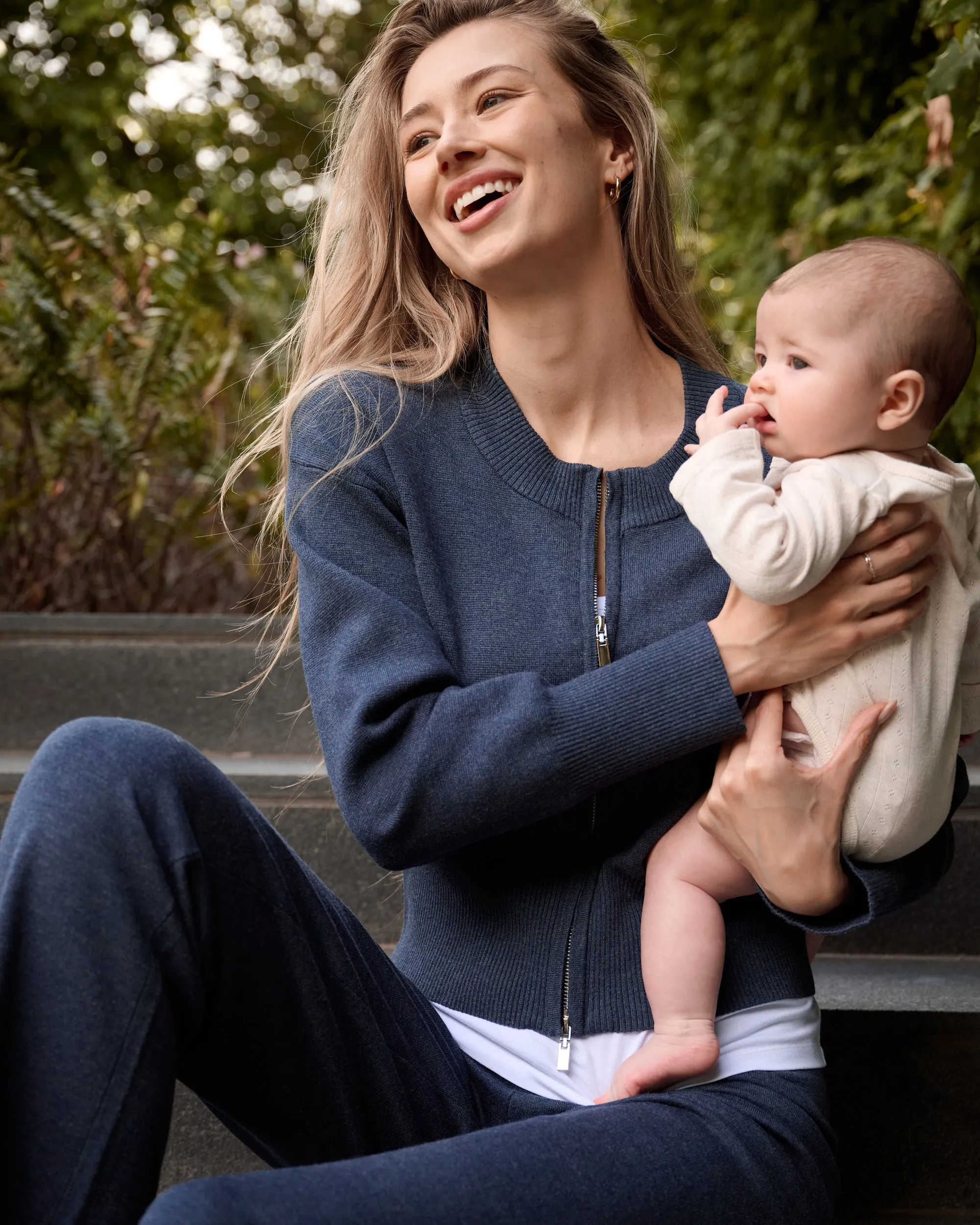 Delta Zip Through Knit Denim Marle newborn ready Office Wear