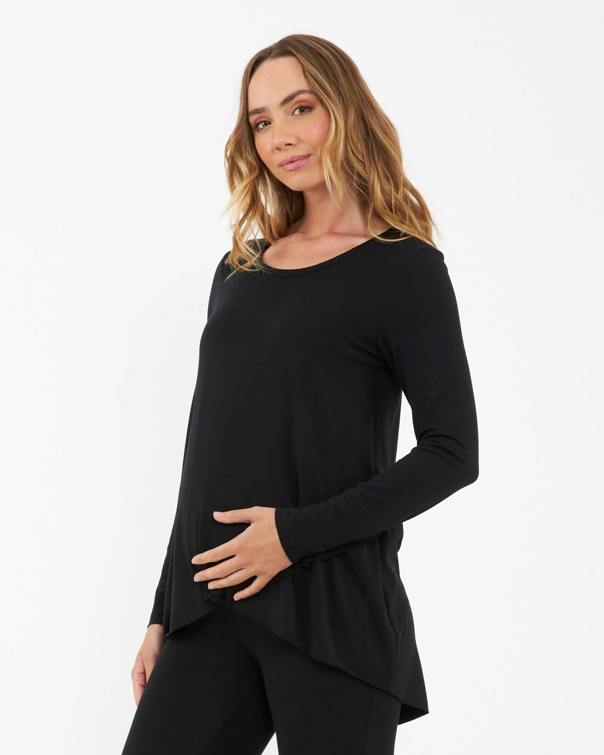 maternity wear quick dry Raw Edge Nursing Top Black