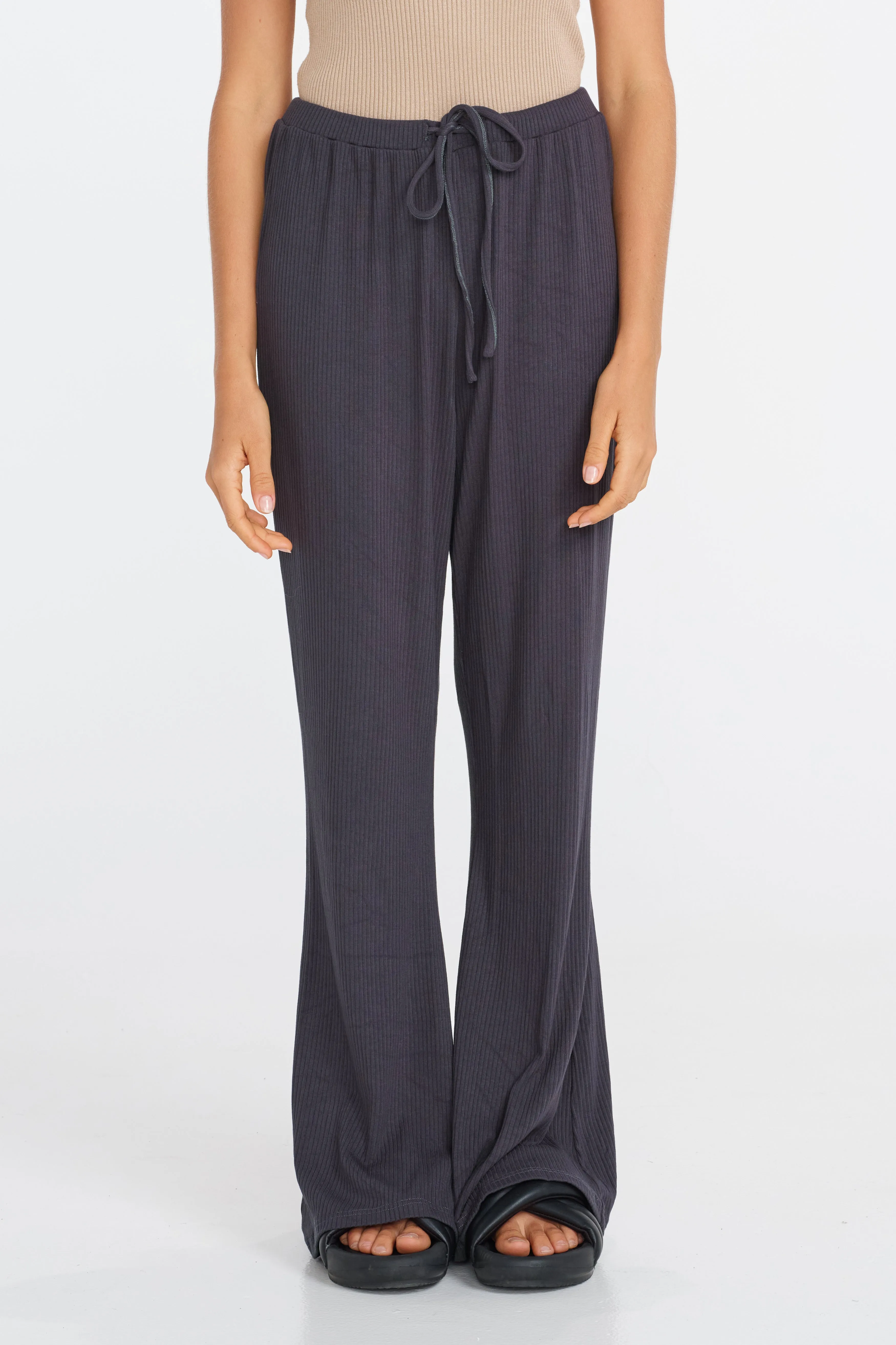Faith Ribbed Flare Pant - Navy Home Wear