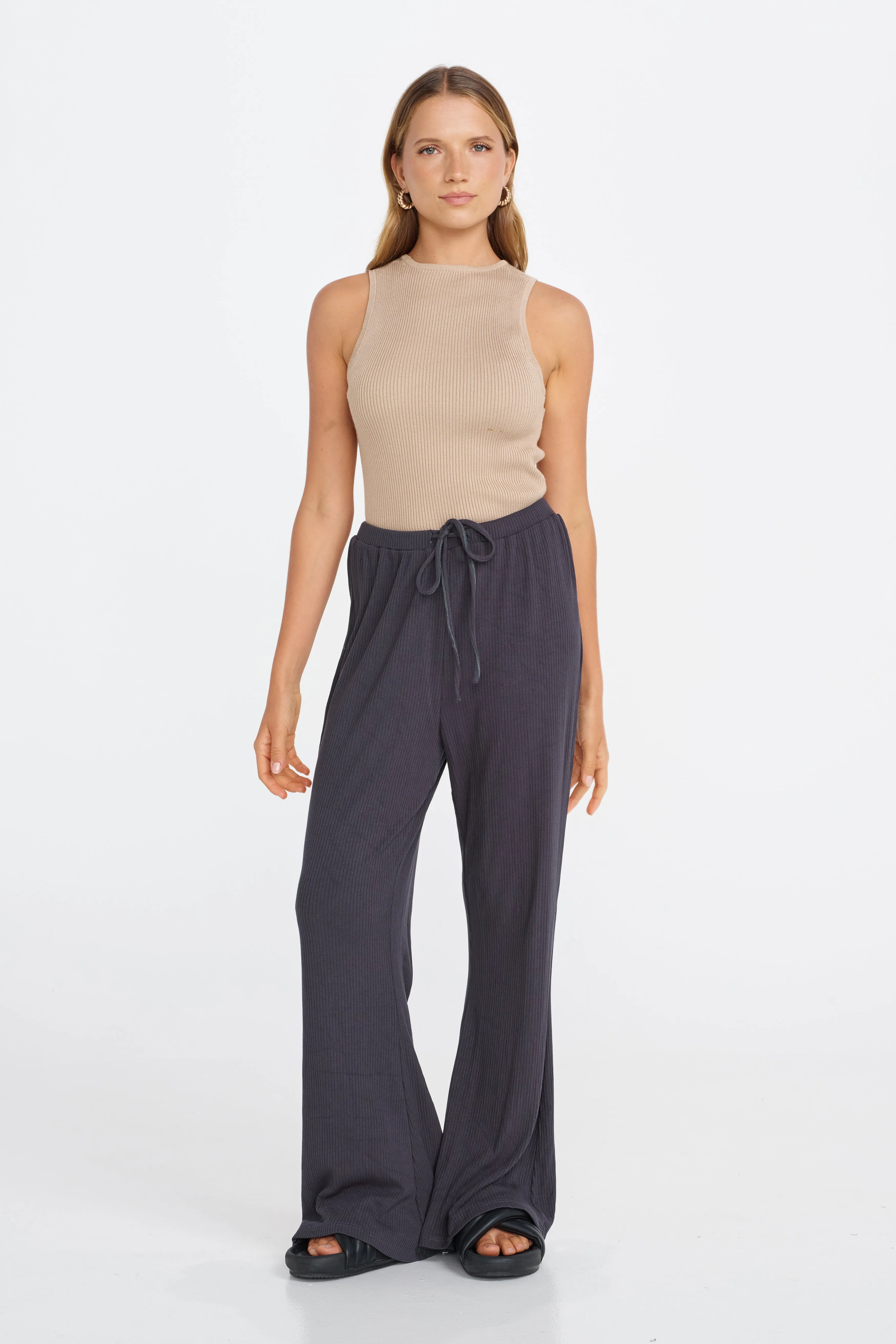 Faith Ribbed Flare Pant - Navy discreet feeding