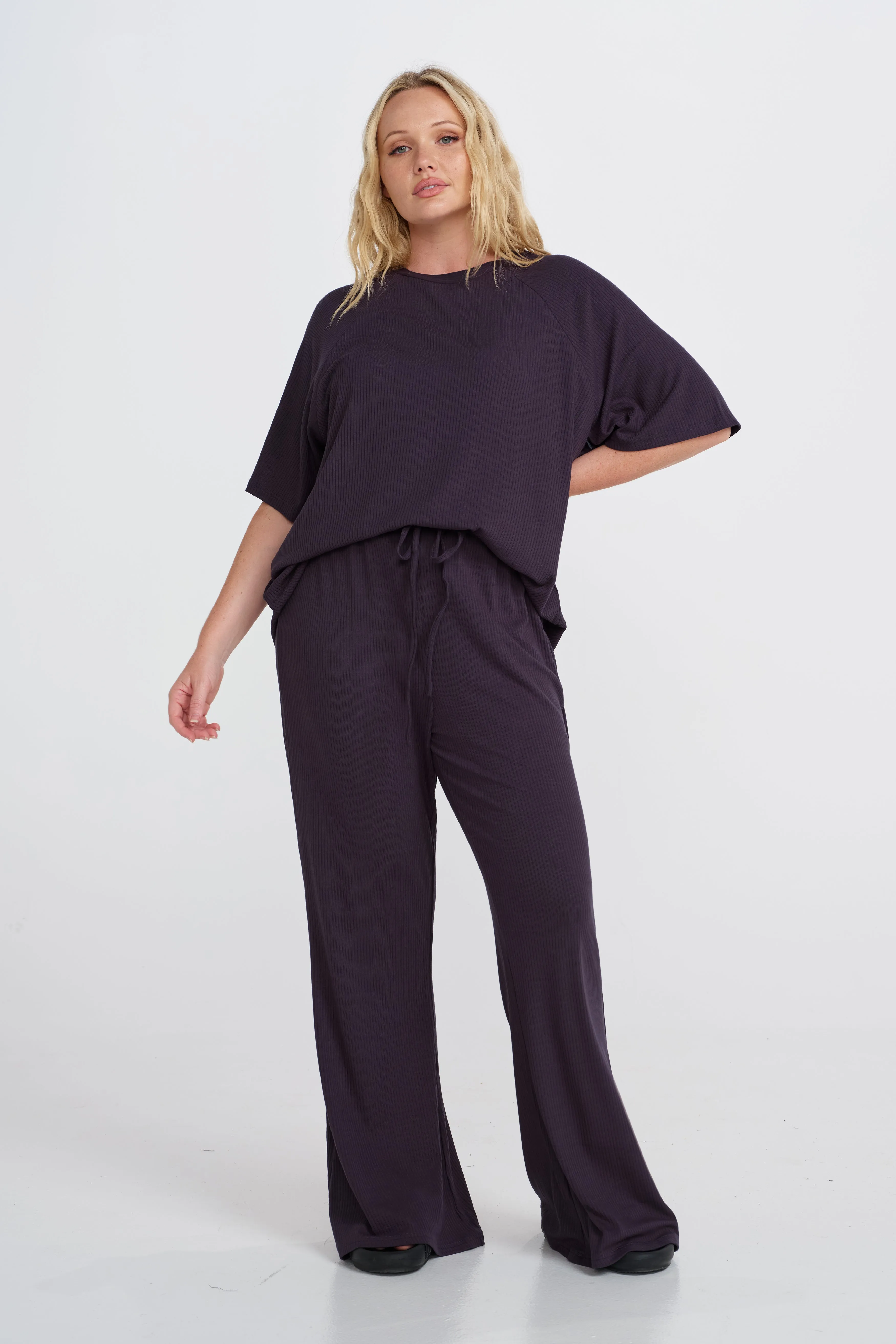 Faith Ribbed Flare Pant - Navy trendy maternity