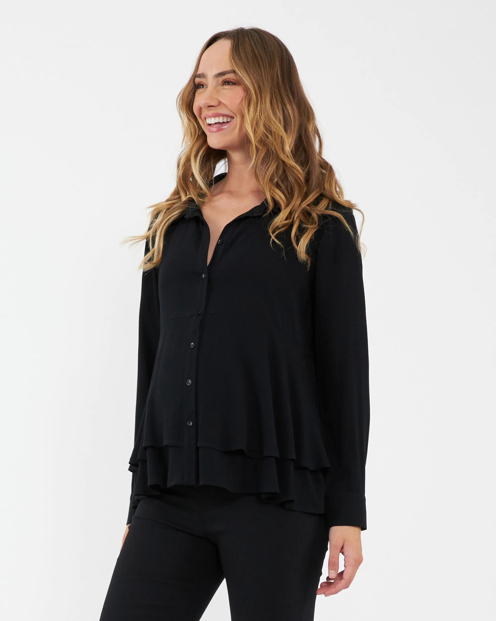 Evelyn Peplum Shirt  Black Maternity Shorts Non-Binding