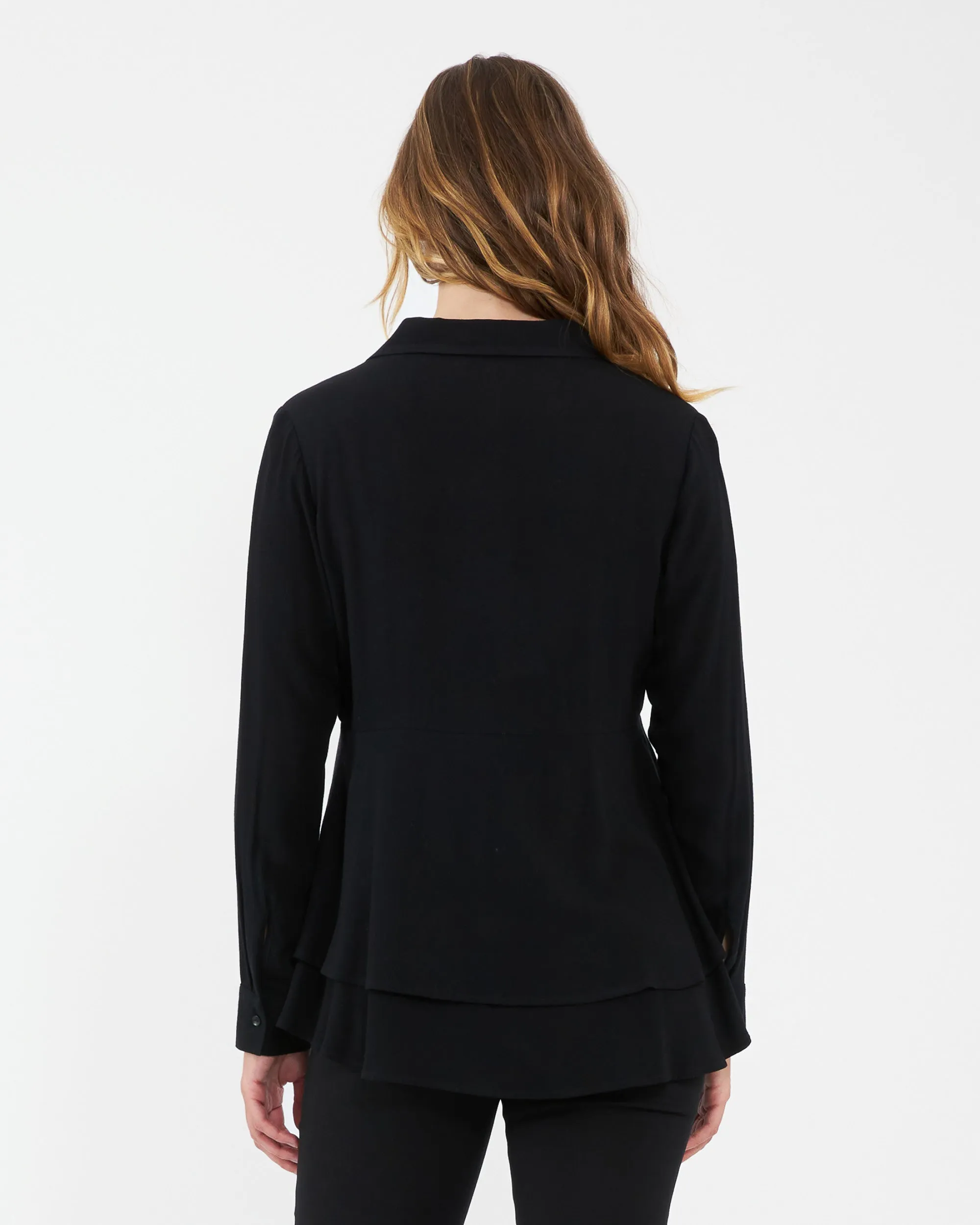 Evelyn Peplum Shirt  Black baby bump accent