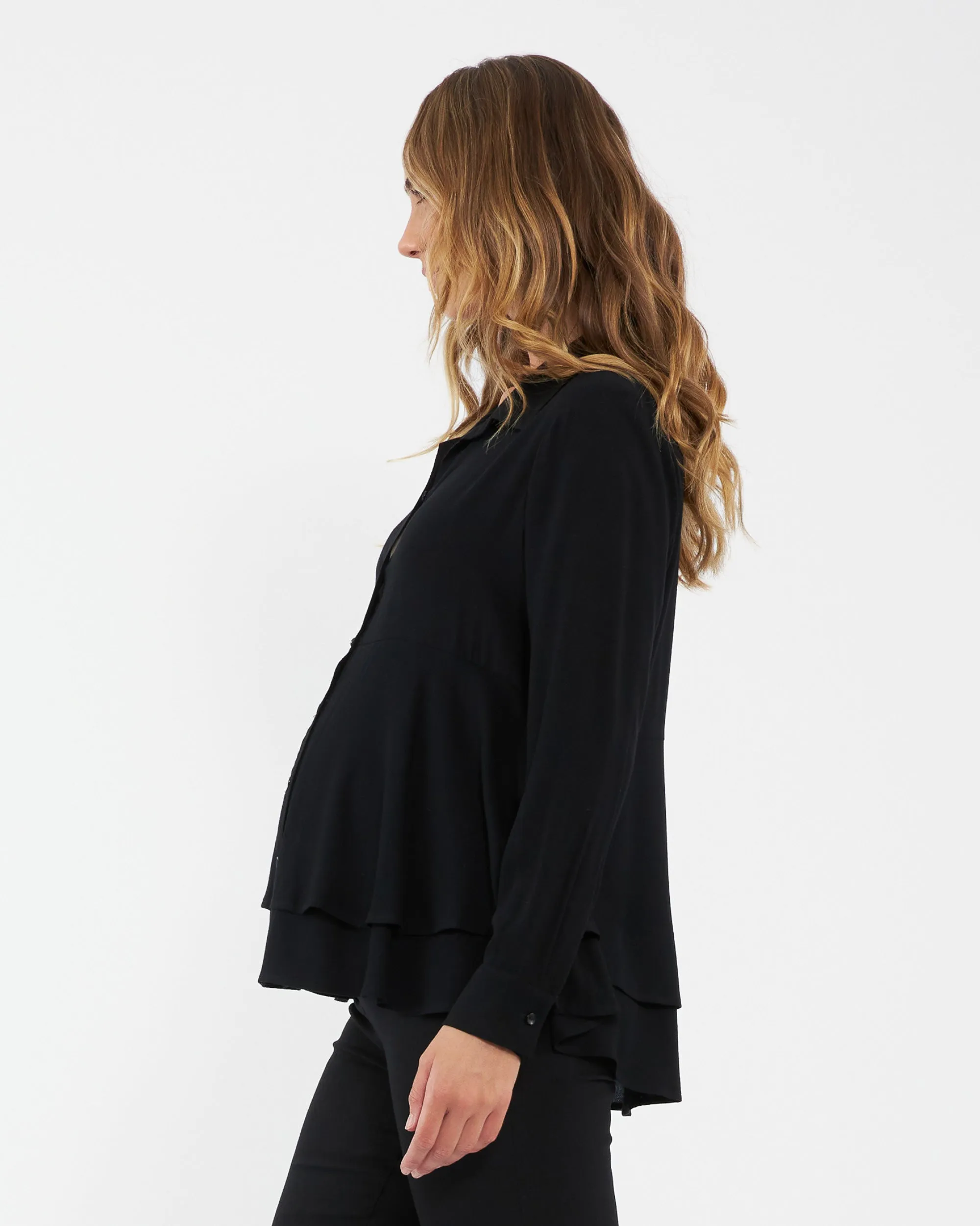 postnatal wear Evelyn Peplum Shirt  Black
