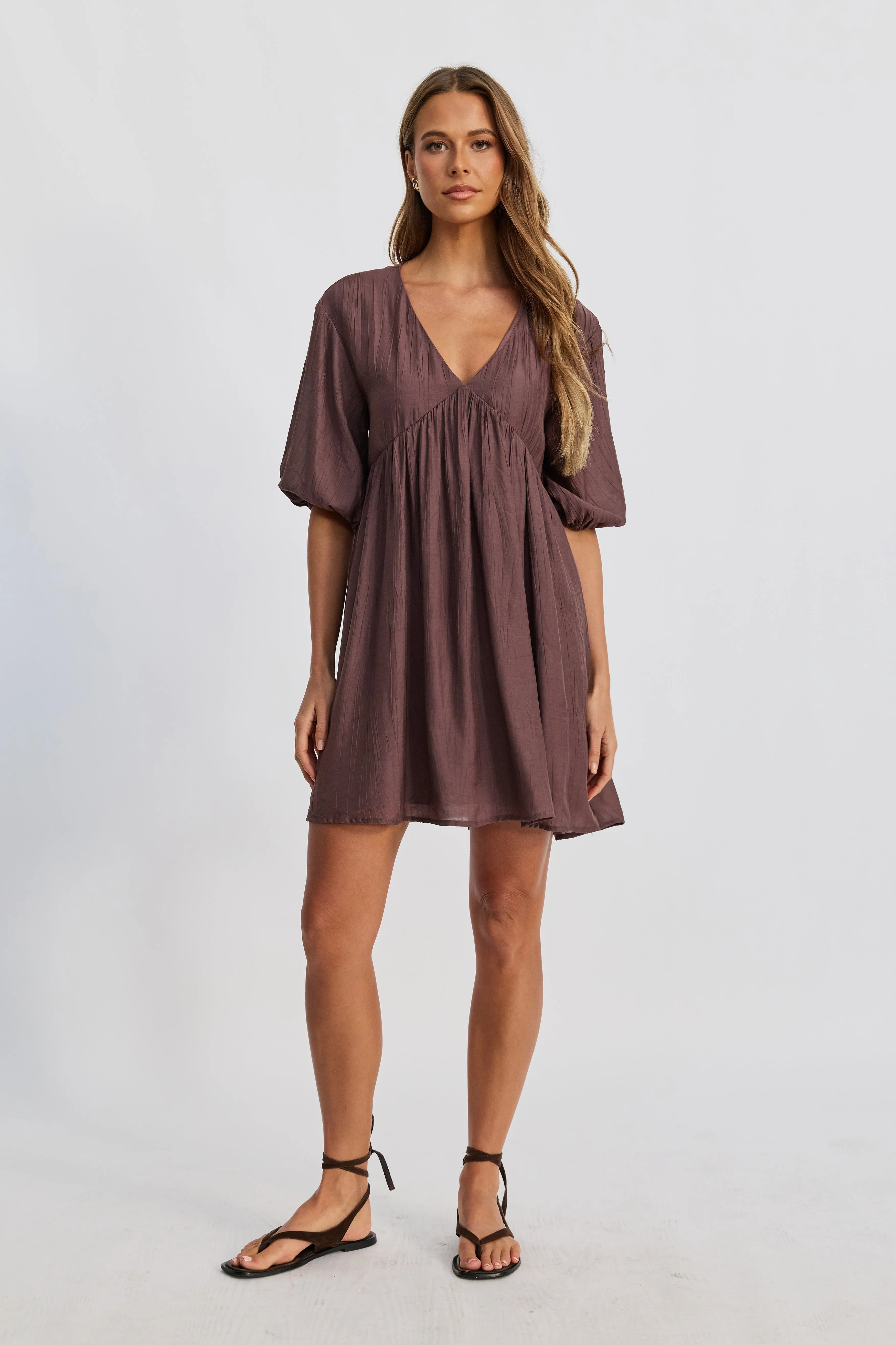 Capri Babydoll Mini Dress - Chocolate active mom
