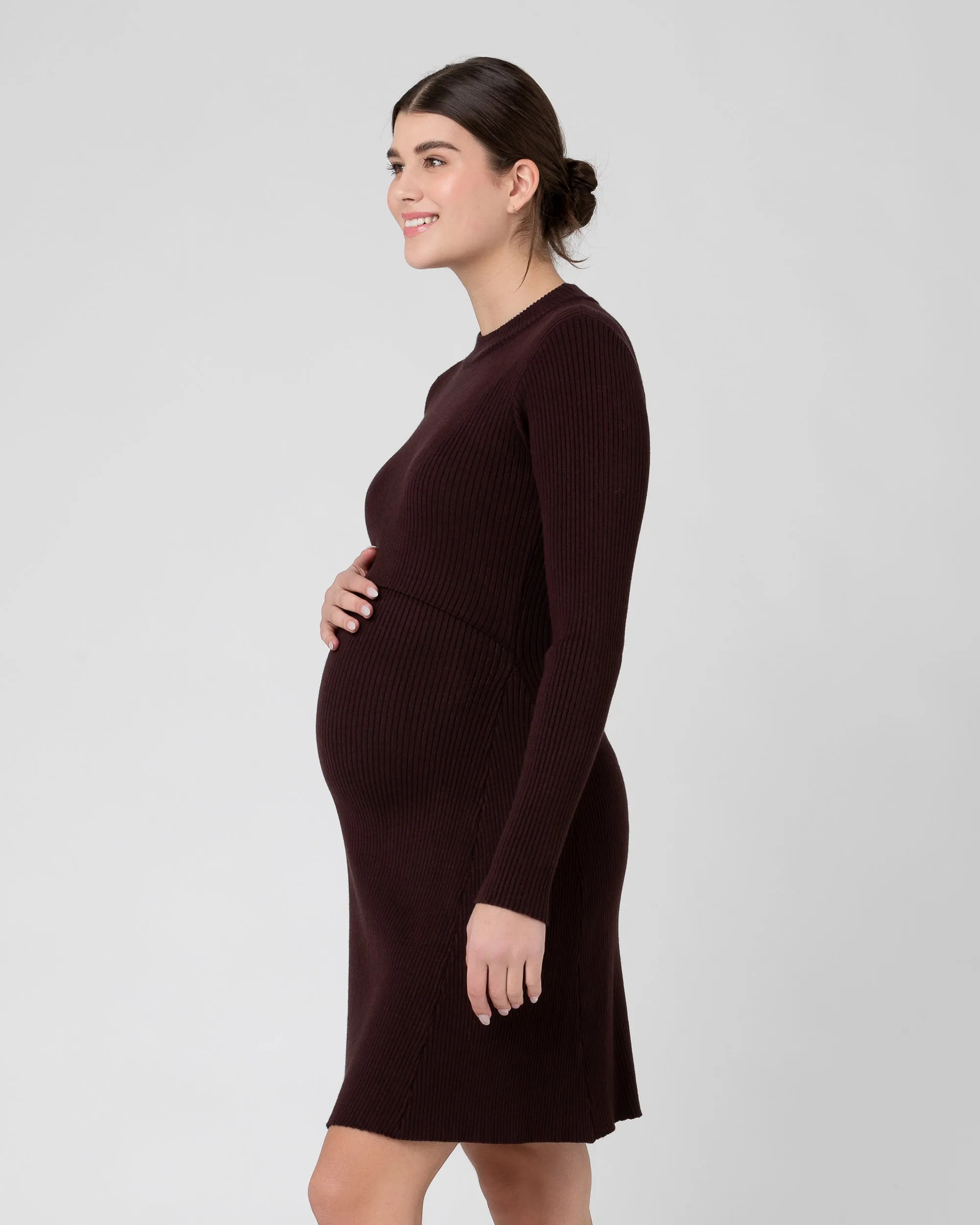 Hailey Rib Knit Nursing Dress Chocolate gentle touch