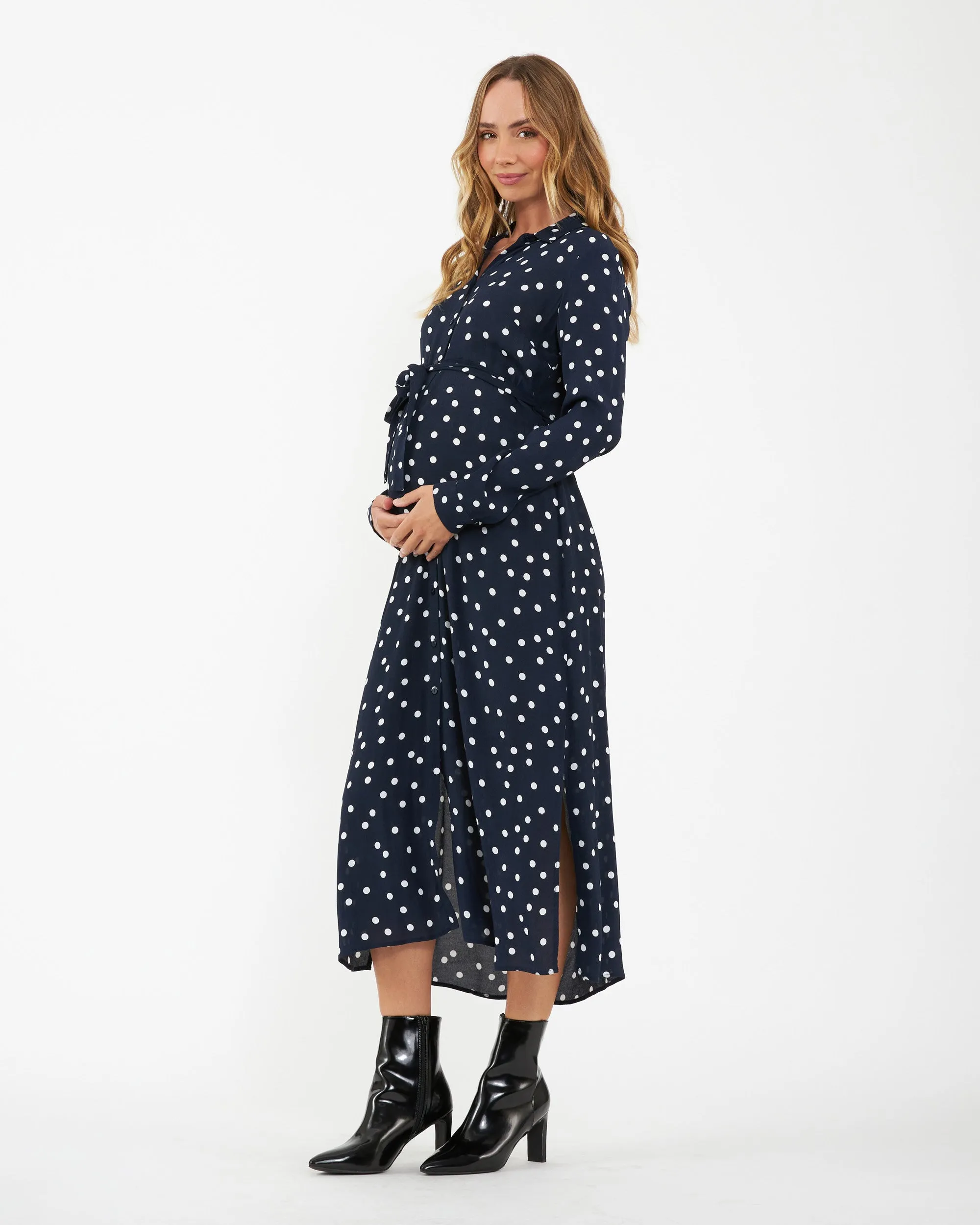baby bump Spot Shirt Dress  Navy / White