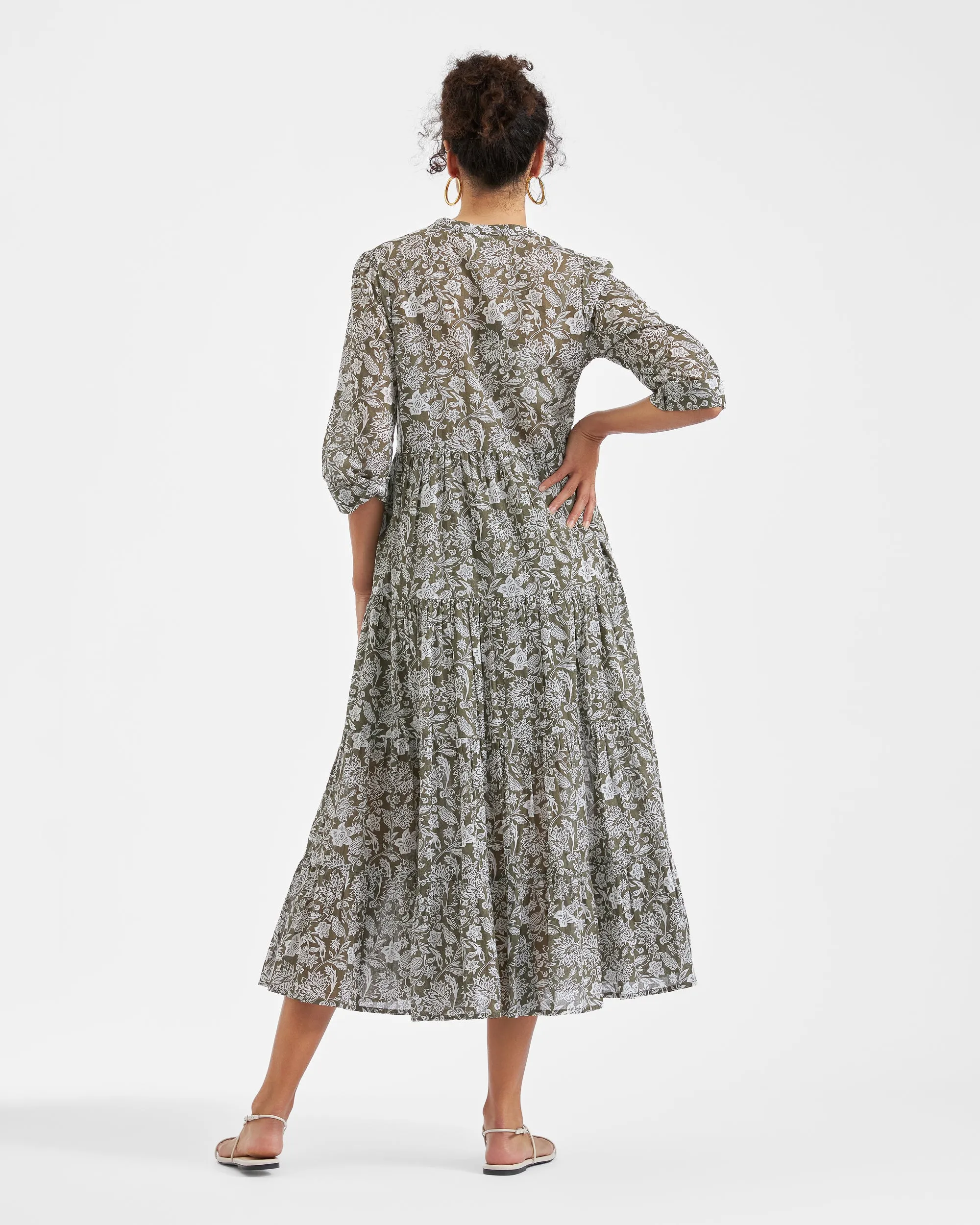 Ezra Tiered Dress Olive / White Tunic Style