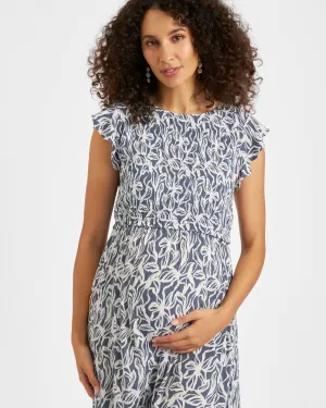 Supportive Waistband Edie Nursing Dress  Washed Indigo / White