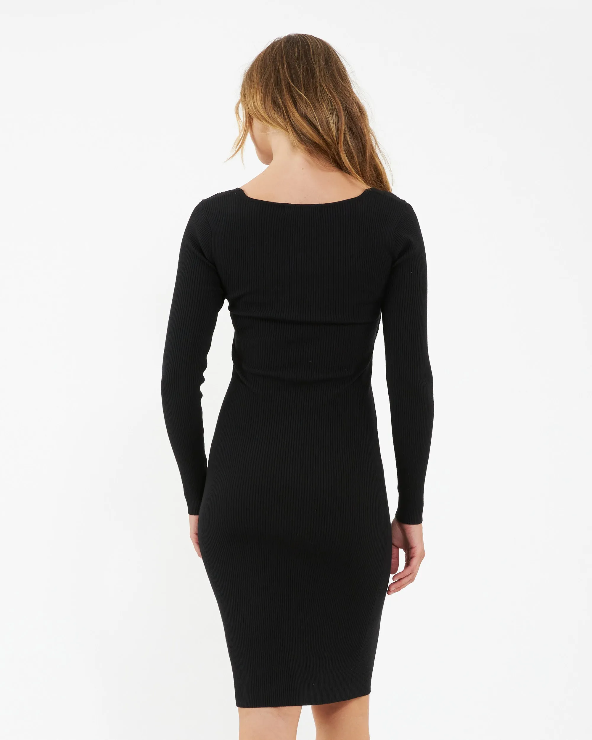 Sadie Rib Knit Nursing Dress Black cozy nightwear All Day Comfort