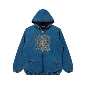 METAL LOGO HOODED DENIM JACKET INDIGO Hypoallergenic Interior Layer