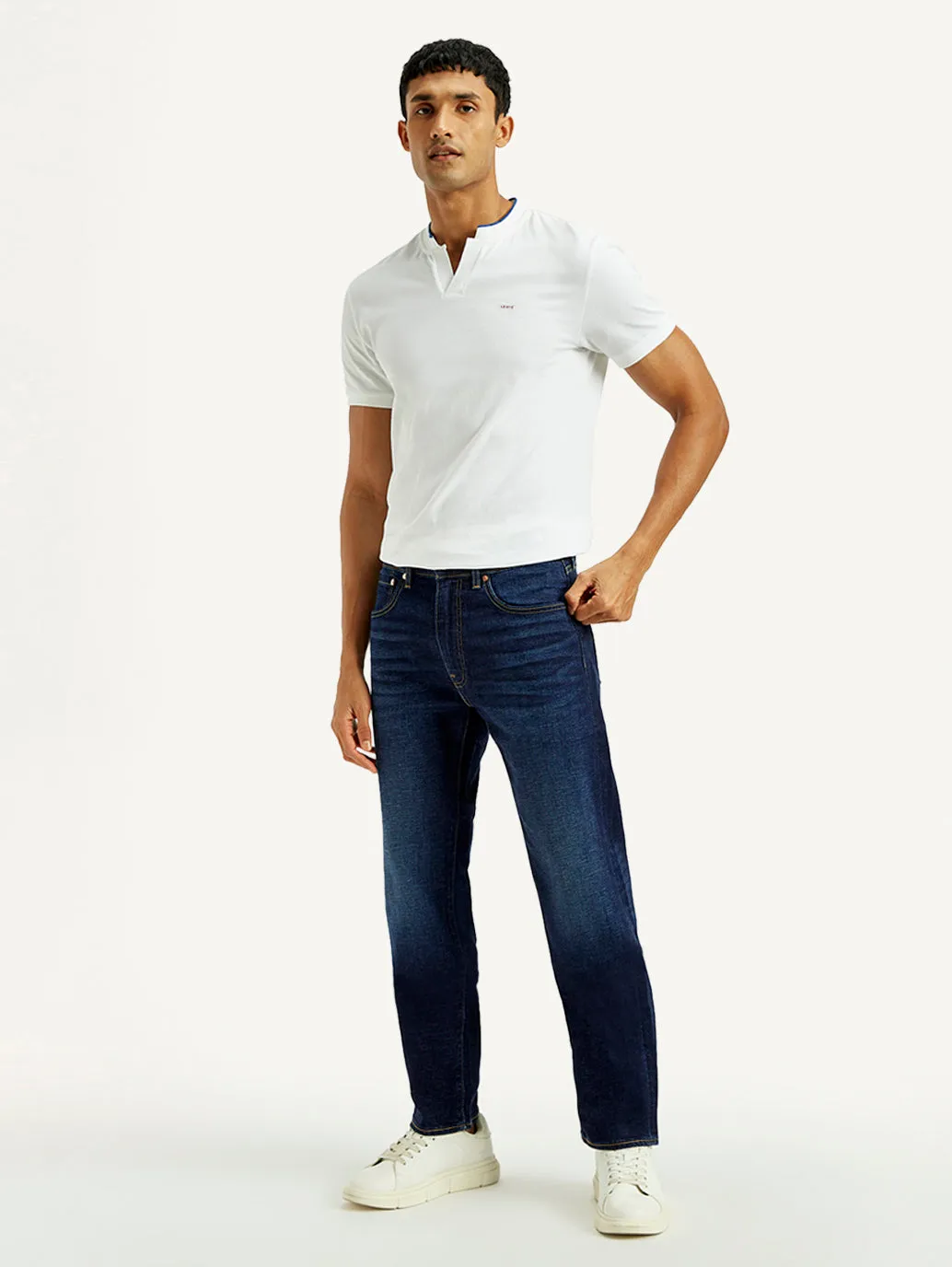 Stain Release Finish Men's 505 Dark Indigo Straight Fit Mid Rise Linen Jeans