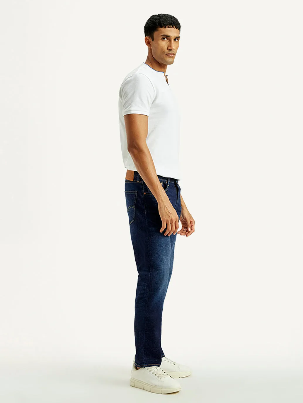 Men's 505 Dark Indigo Straight Fit Mid Rise Linen Jeans Teen Outfit Outdoor Adventure Sunny Vibes