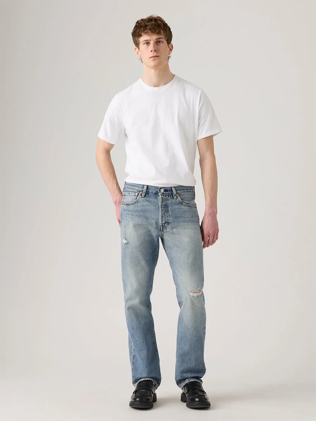 Men's 501 Blue Straight Fit Mid Rise Jeans Light Washed