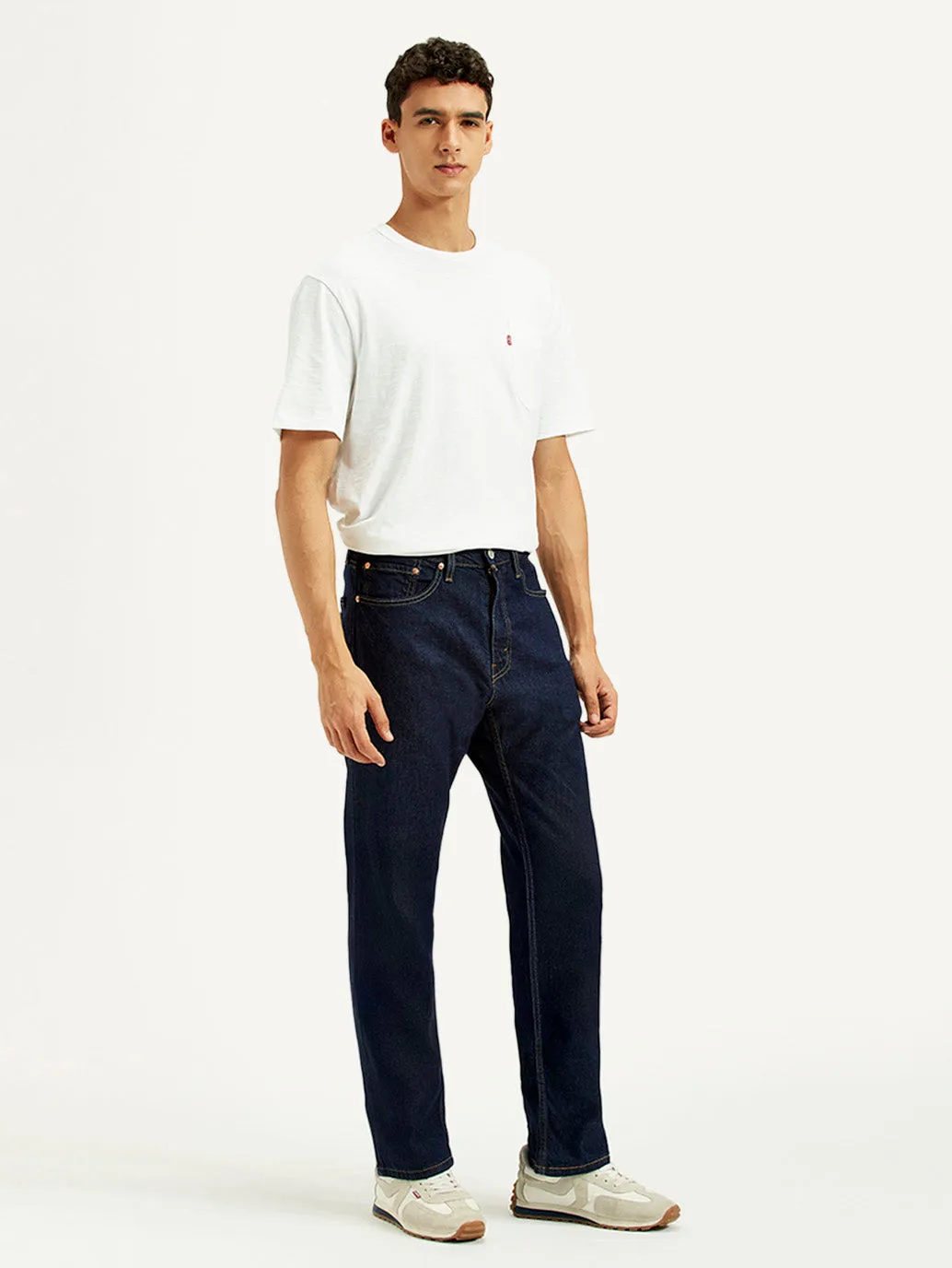 Men's 505 Navy Blue Straight Fit Mid Rise Jeans Fashion Focus