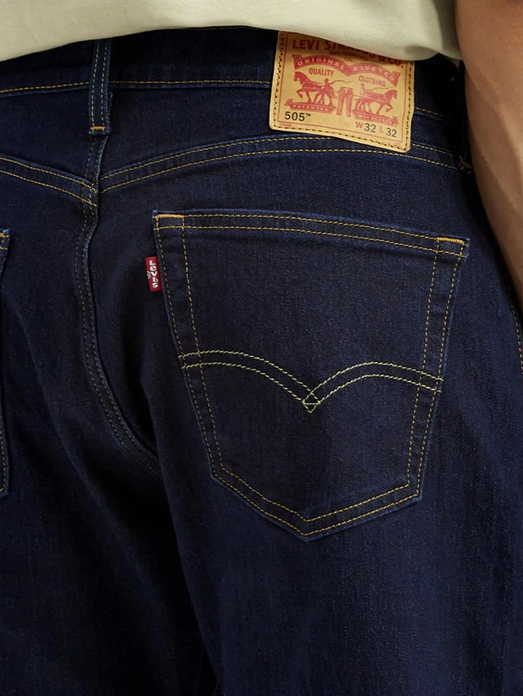 Men's 505 Navy Blue Straight Fit Mid Rise Jeans Home Comfort Party Look Modern Minimalist Relaxed Waistband