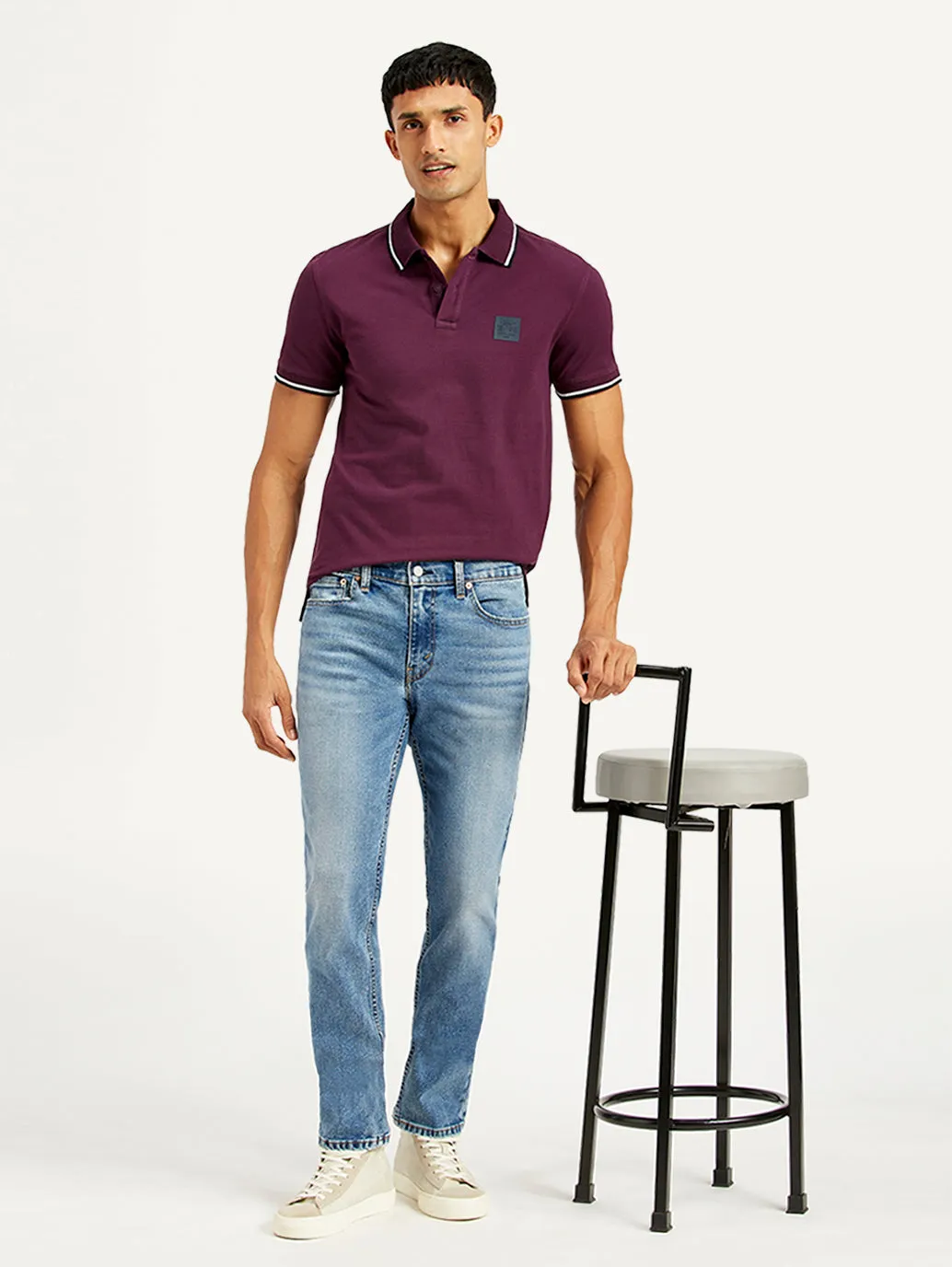 Men's 511 Blue Slim Fit Mid Rise Jeans Elegant Travel Outfit Minimalist Style