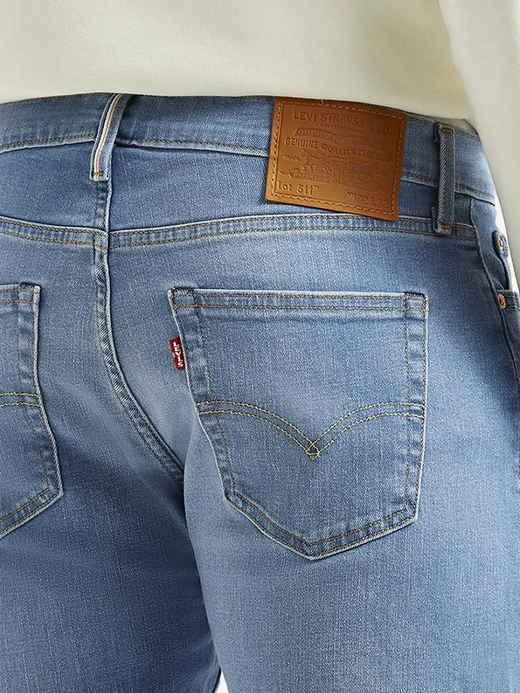 Men's 511 Light Blue Slim Fit Mid Rise Selvedge Jeans Utility Basic Sleek Waistband