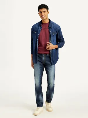 Men's 511 Navy Blue Slim Fit Mid Rise Jeans Double Stitched Seams Classic Appeal