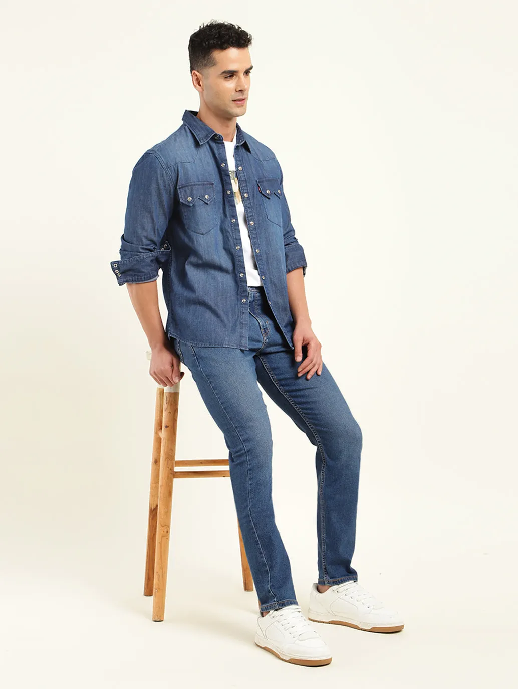 Men's 512 Blue Slim Tapered Fit Mid Rise Jeans Relaxed Aesthetic Relaxed Cut