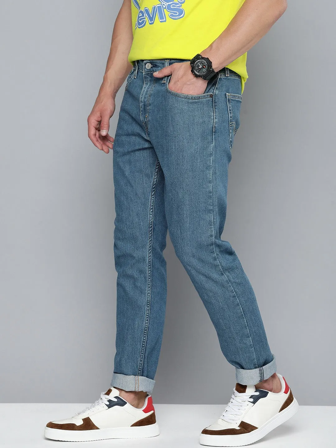 Outdoor Casual Simple Fashion Men's 512 Blue Slim Tapered Fit Mid Rise Jeans