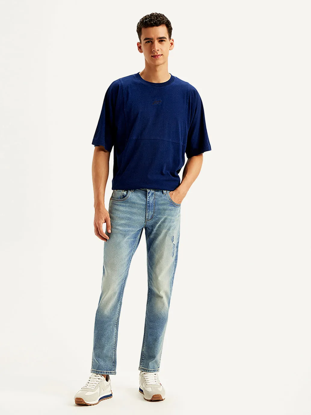 Men's 512 Light Blue Slim Tapered Fit Mid Rise Jeans Textured Party Look Soft Organic Cotton Material