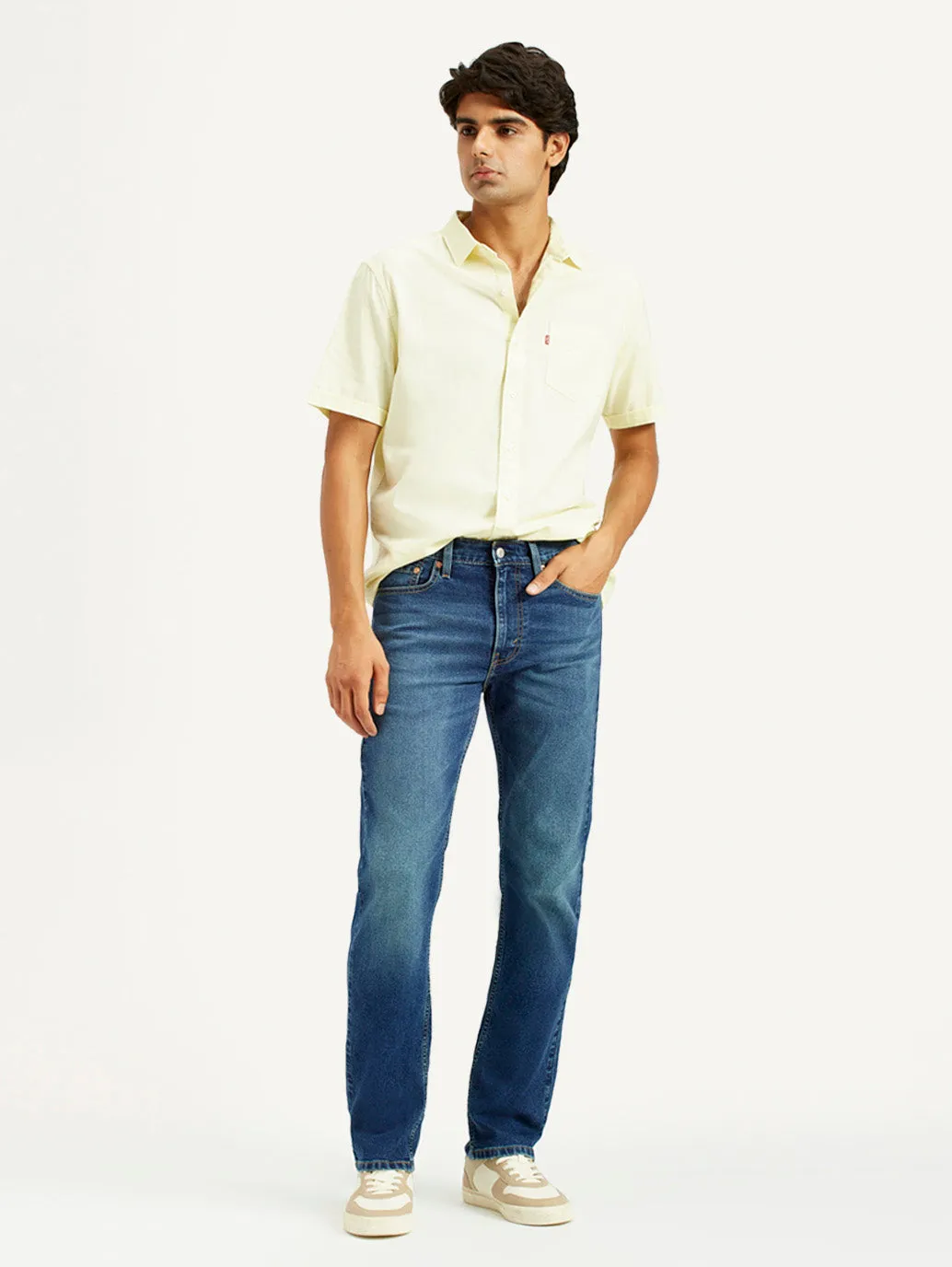 Compact Weave Technology Travel Outfit Music Event Men's 513 Dark Indigo Slim Straight Fit Mid Rise Jeans