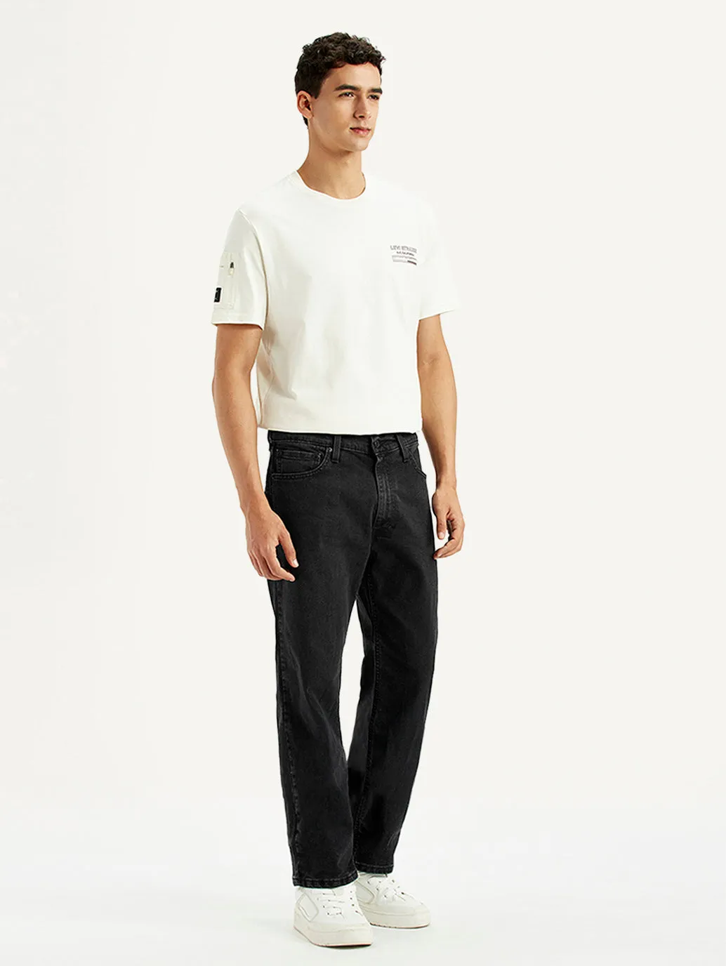 Winter Warmth Durable Fashion Routine Men's 555 Black Loose Fit Mid Rise Jeans