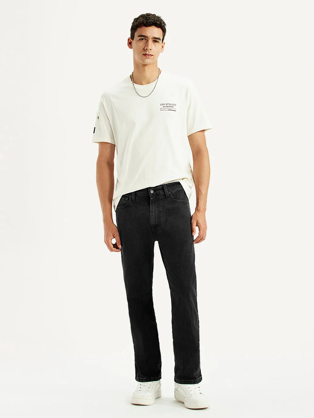 Flexible Waist Men's 555 Black Loose Fit Mid Rise Jeans