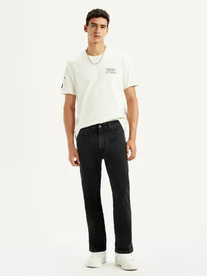 Flexible Waist Men's 555 Black Loose Fit Mid Rise Jeans