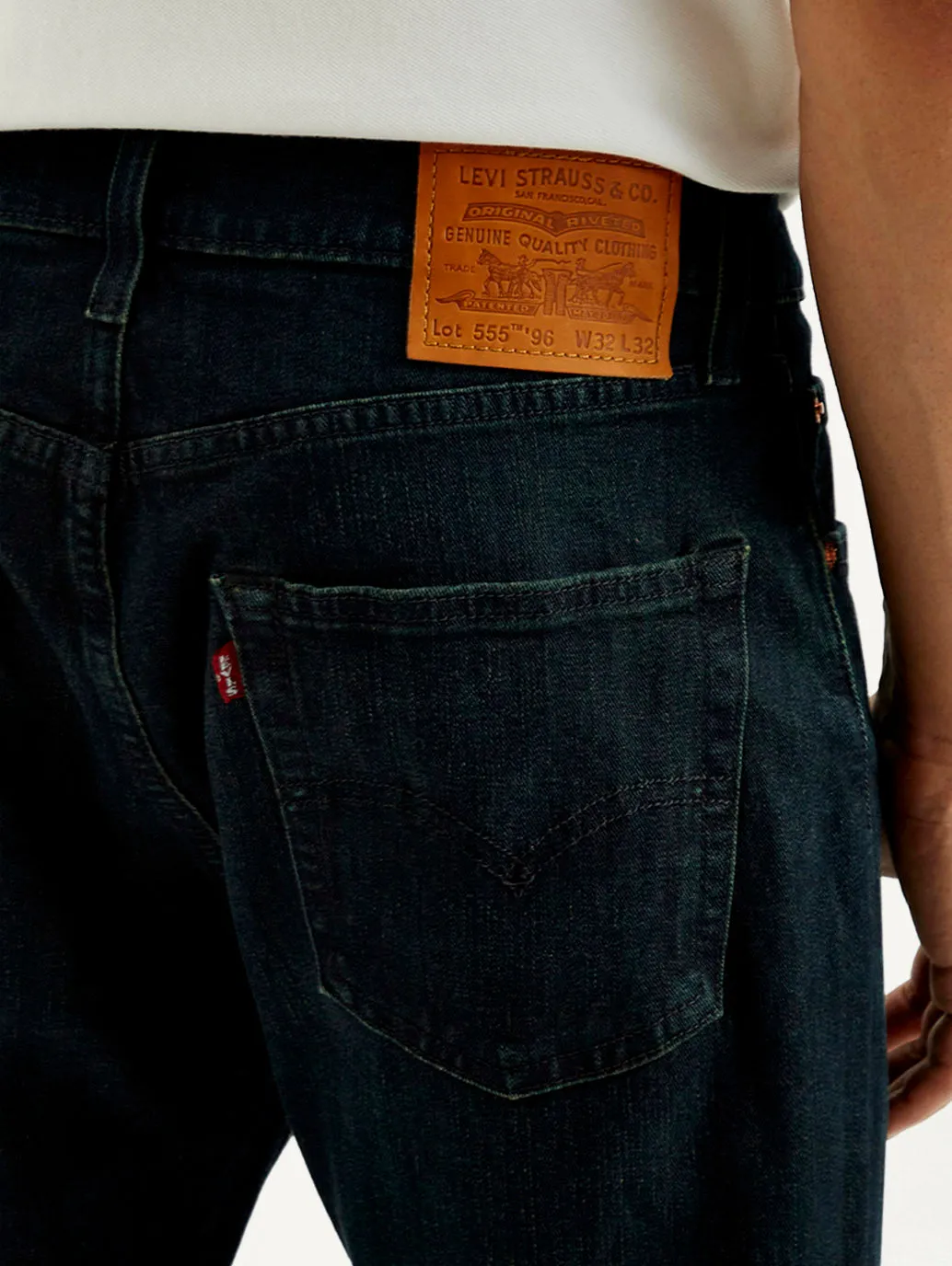 Men's 555 Dark Blue Loose Fit Mid Rise Jeans Youth Style Student Outfit