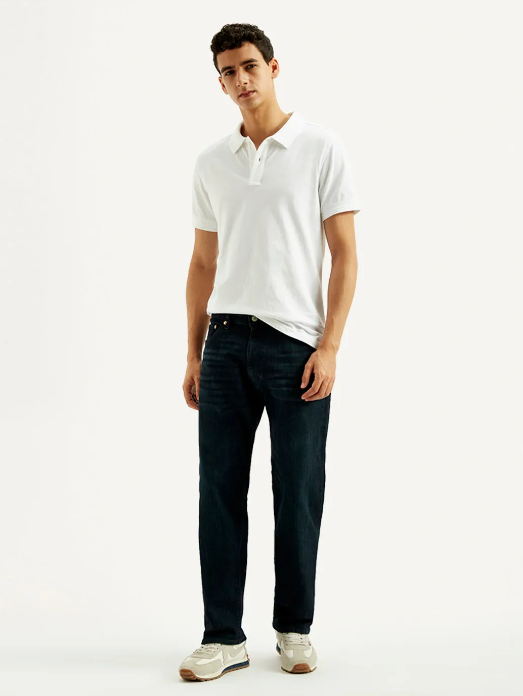 Raw Hem Design Men's 555 Dark Blue Loose Fit Mid Rise Jeans