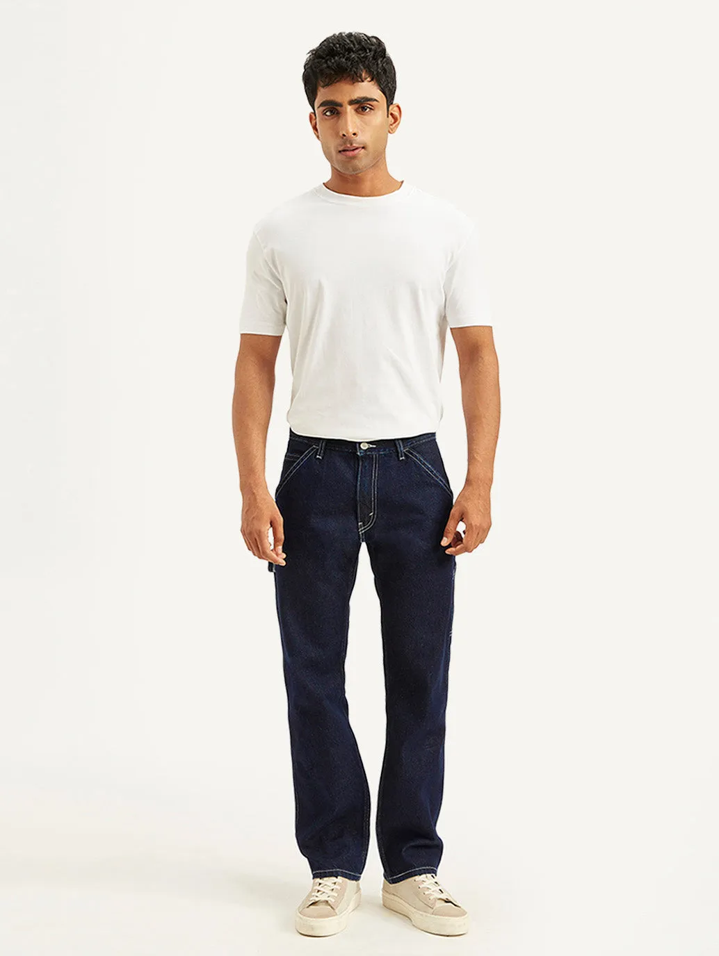 Men's 555 Navy Blue Loose Fit Mid Rise Jeans Outfit Vibe Organic Cotton Material