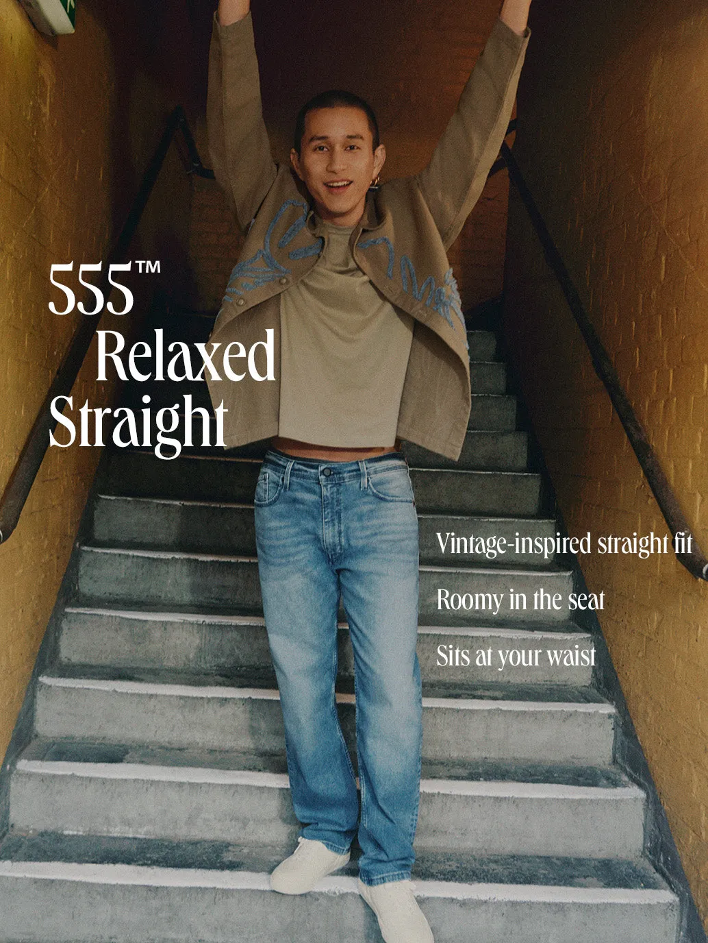 Men's 555 Navy Blue Loose Fit Mid Rise Jeans elastic waistband