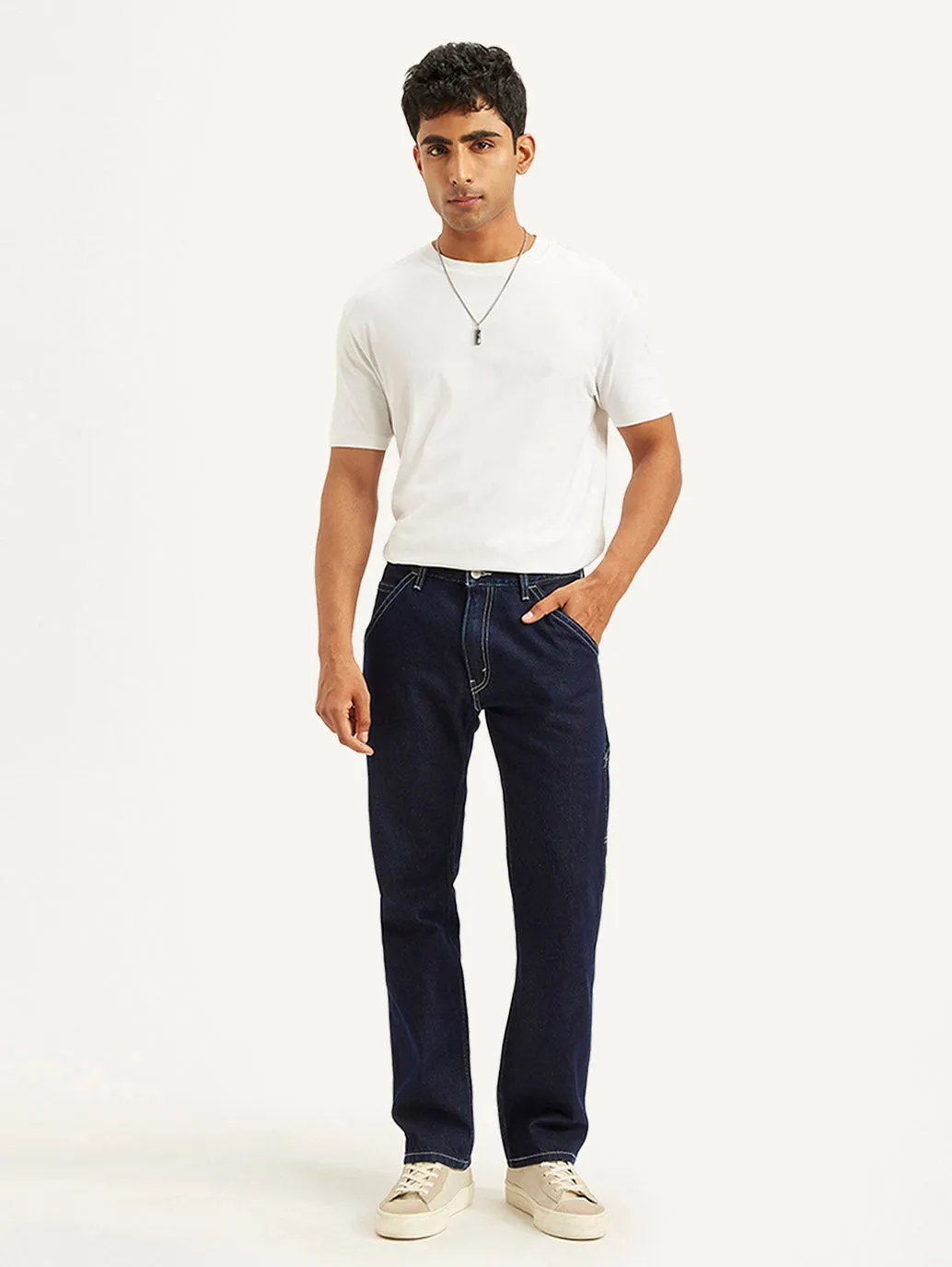 Pre Shrunk Fabric Date Night Daily Wear Men's 555 Navy Blue Loose Fit Mid Rise Jeans