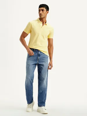 Men's 568 Blue Loose Fit Mid Rise Jeans Subtle Texture Stretch Fit Denim