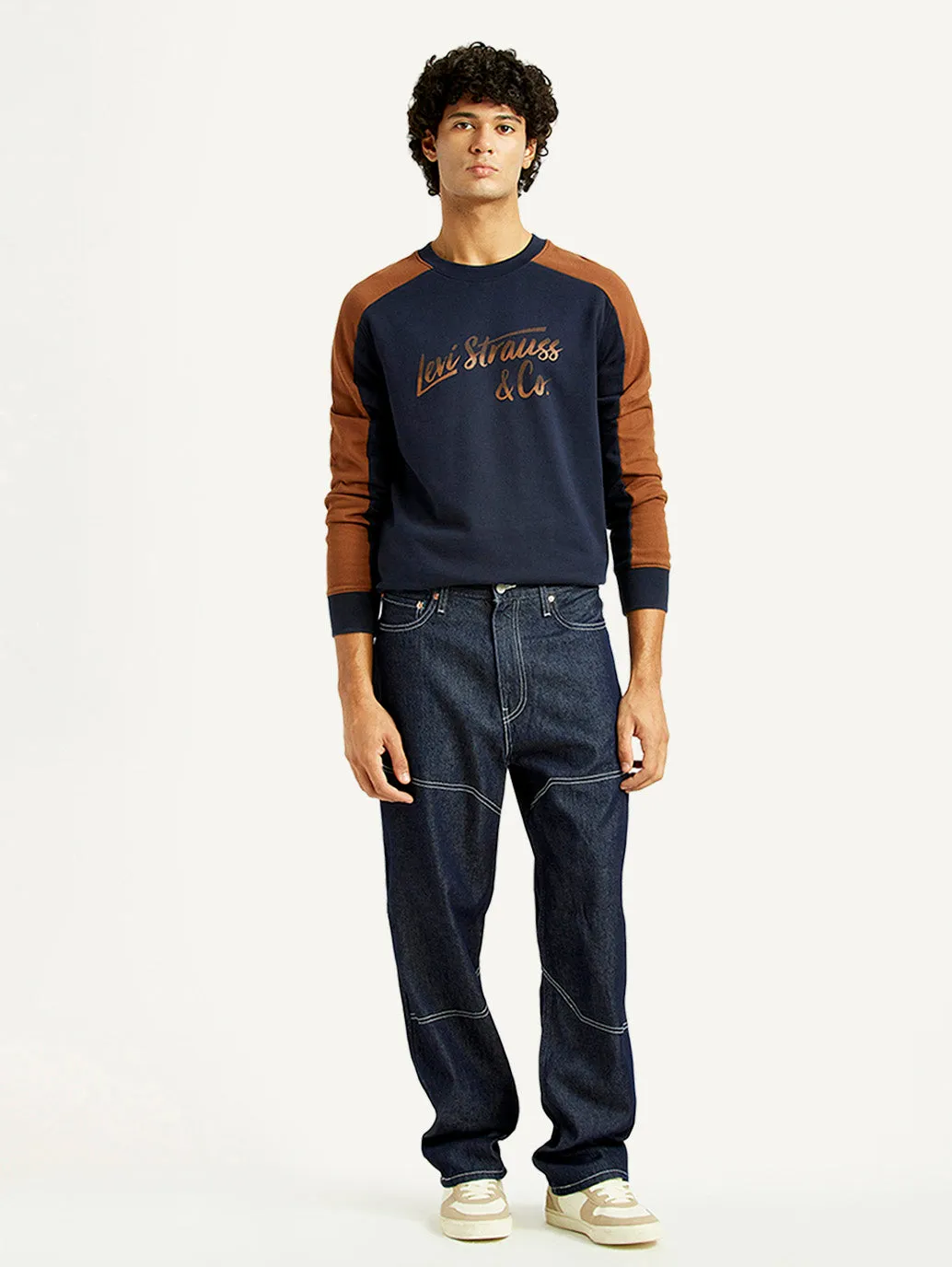 Men's 568 Dark Indigo Loose Fit Mid Rise Jeans Streetwear Mood Artist Vibe Travel Outfit