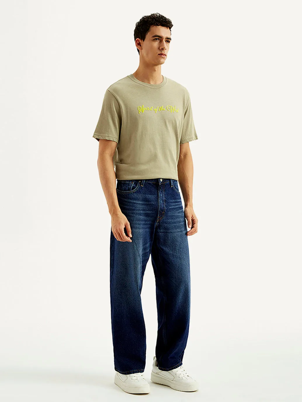 Men's 578 Dark Blue Baggy Fit Mid Rise Jeans Airy Touch Daywear Option