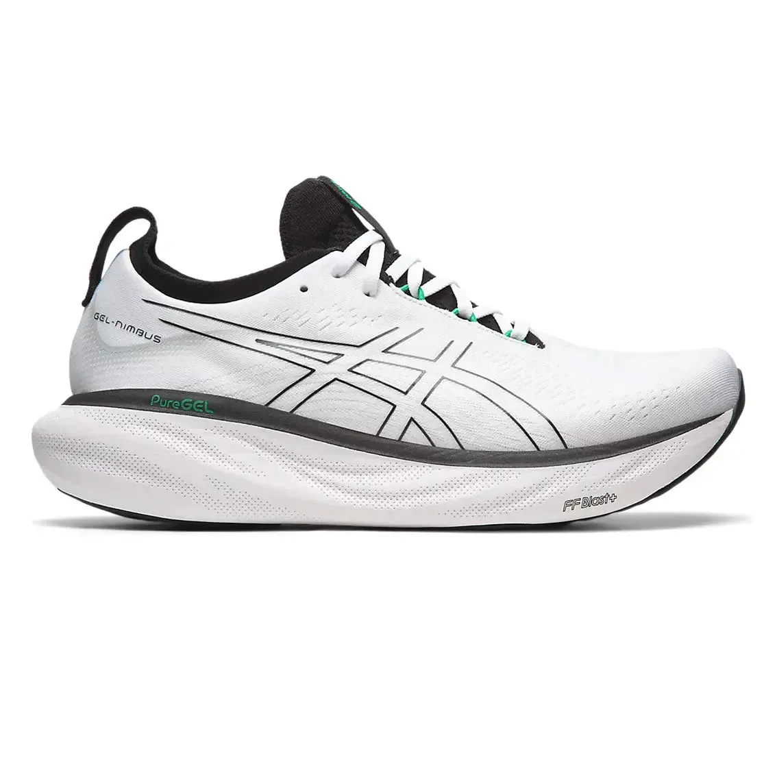 Mens ASICS GEL-Nimbus 25 - White/ Black Comfort Enhancement Ultra Light Urban Walkers