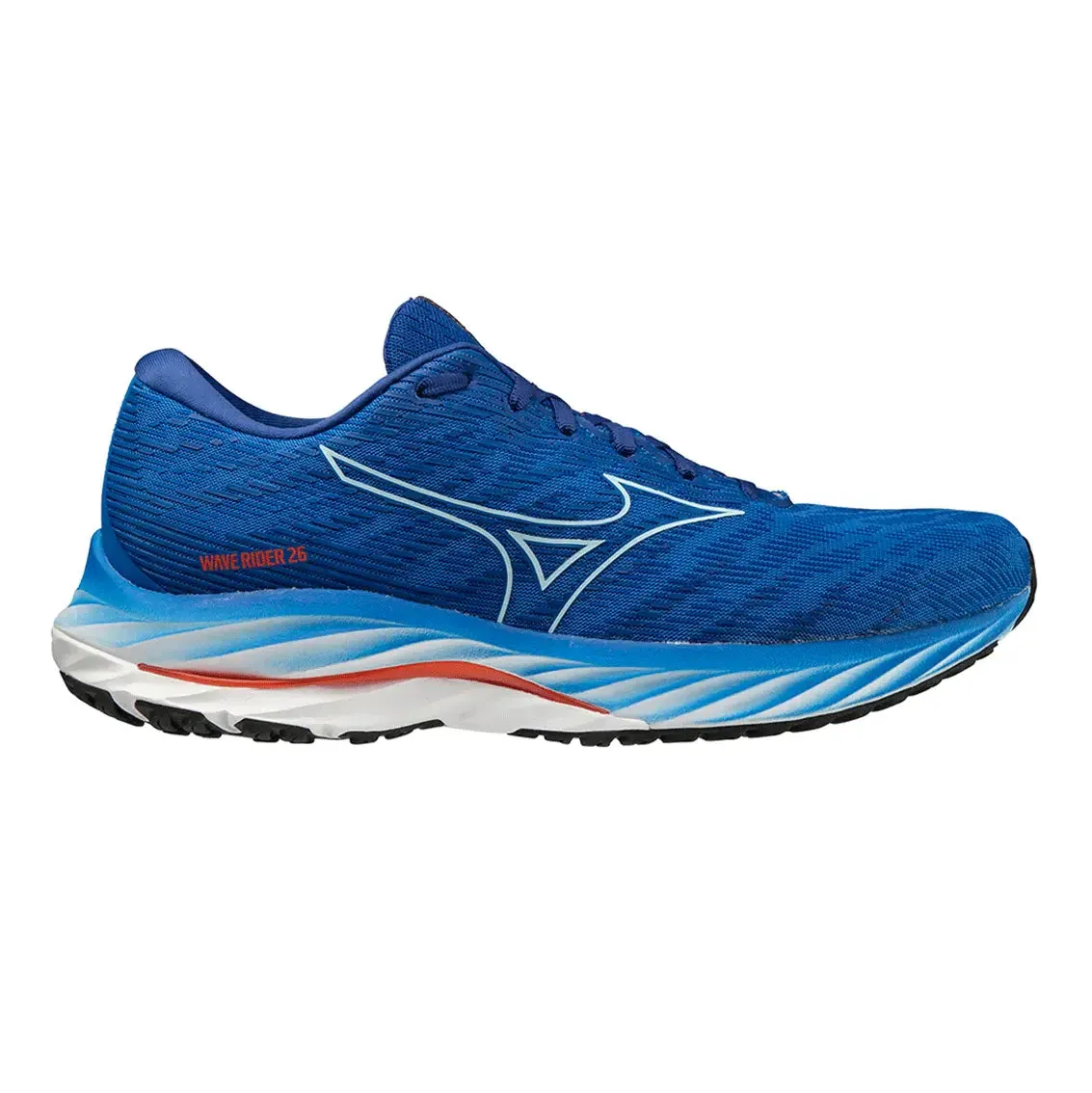 running in a geothermal area shoes Lightweight Support Mens Mizuno Wave Rider 26 - Super Sonic / Ice Water / Cherry Tomato
