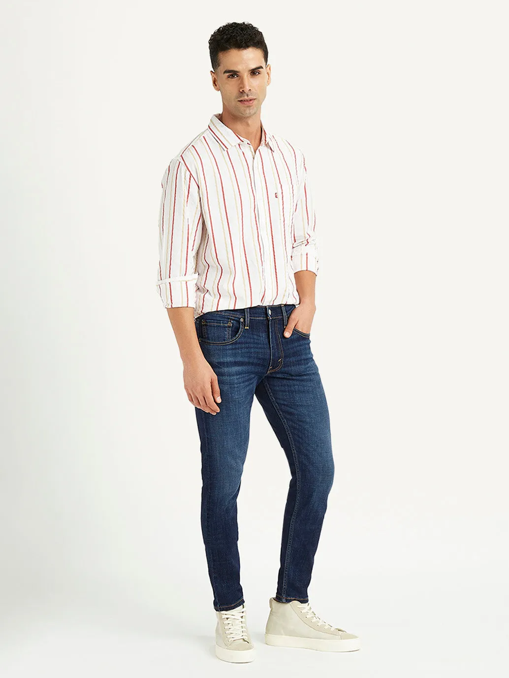 Spring Mood Elegant City Walk Men's Navy Blue Skinny Fit Mid Rise Jeans