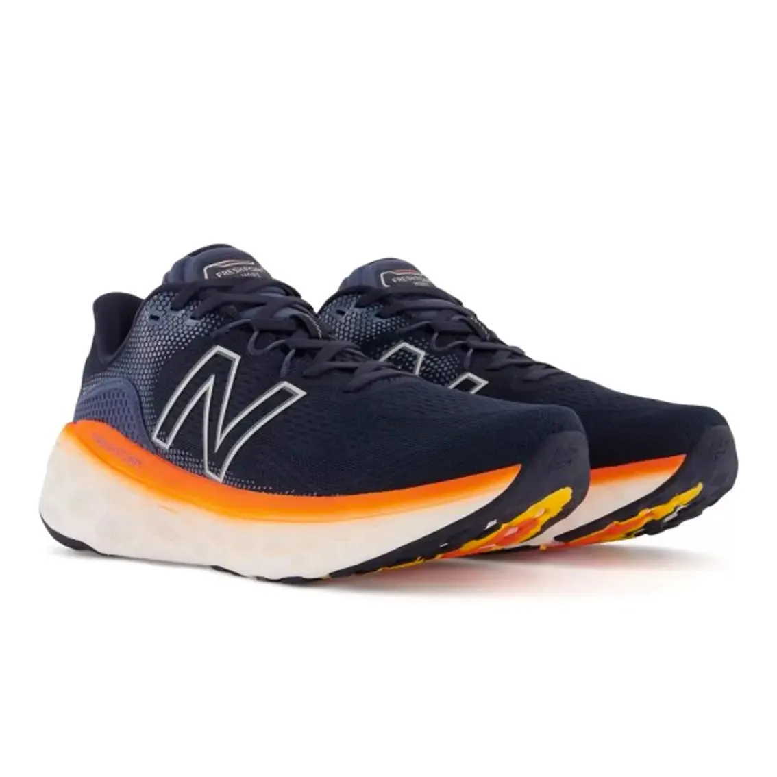 Non Restrictive Toe Cap reflective details shoes Mens New Balance Fresh Foam X More v3 - Eclipse / Vibrant Orange