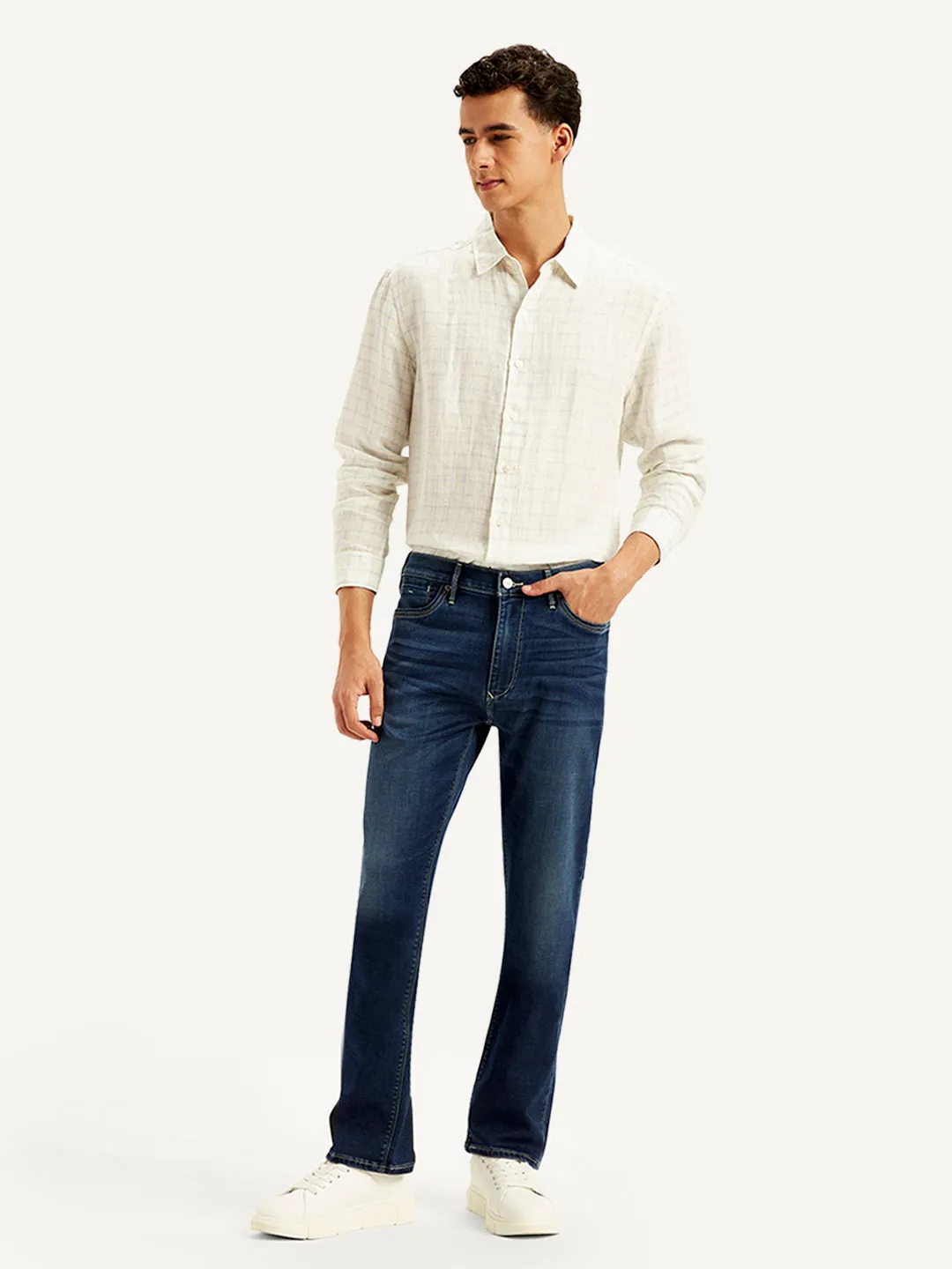 Contemporary Waist Breathable Denim Men's Redloop 512 Navy Blue Slim Tapered Fit Mid Rise Jeans