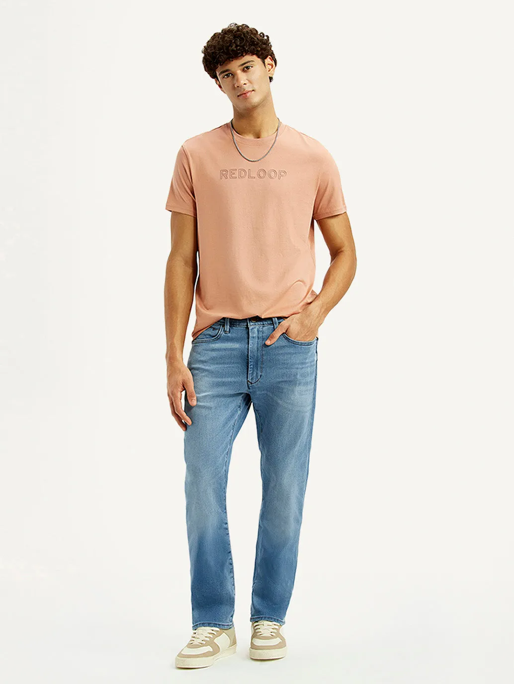 Men's Redloop 513 Light Blue Slim Straight Fit Mid Rise Jeans Button Fly Option